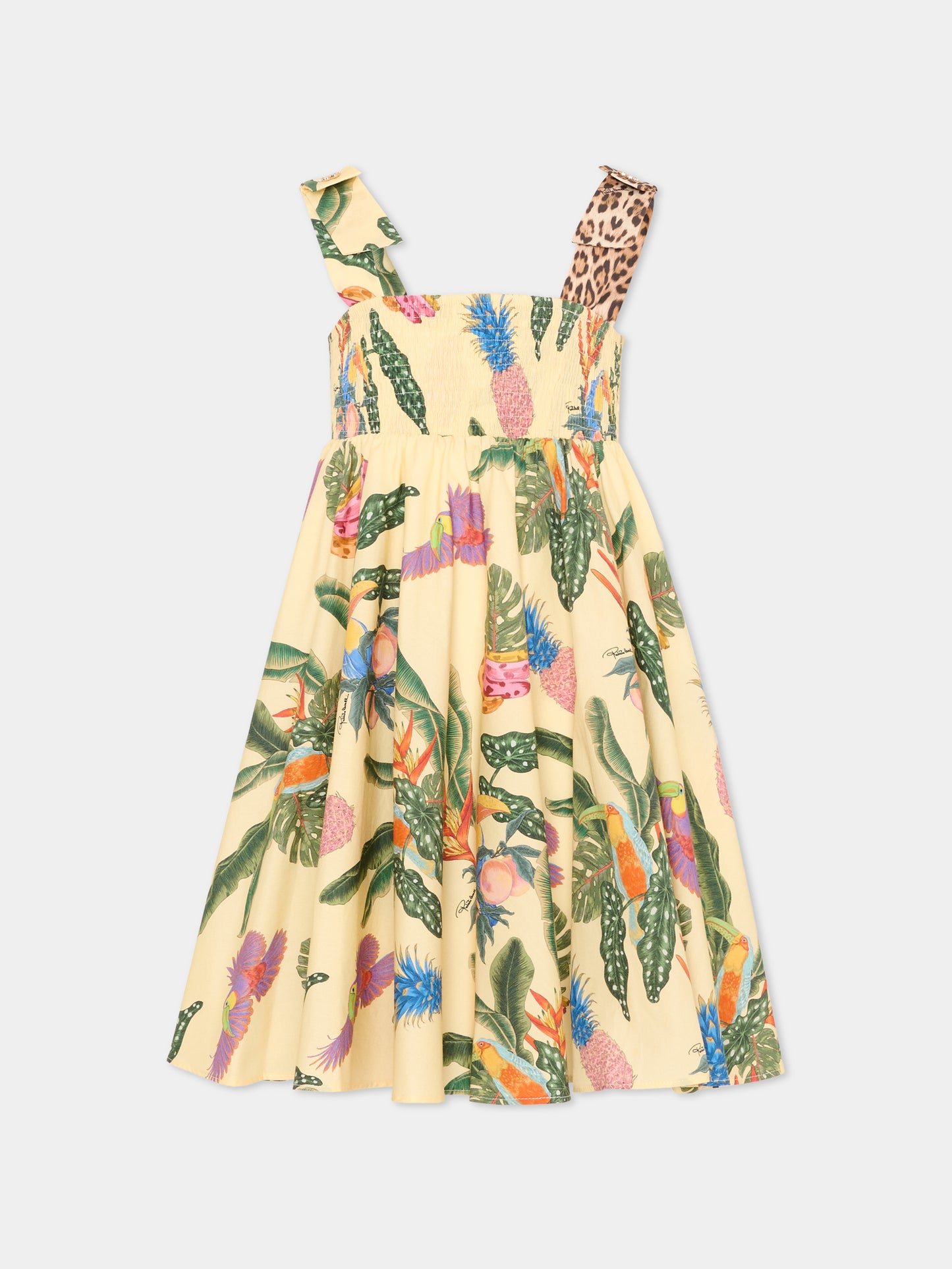 Vestito multicolor per bambina con stampa tropicale,Roberto Cavalli Kids,CGP26033VE TROPICANA YELLOW