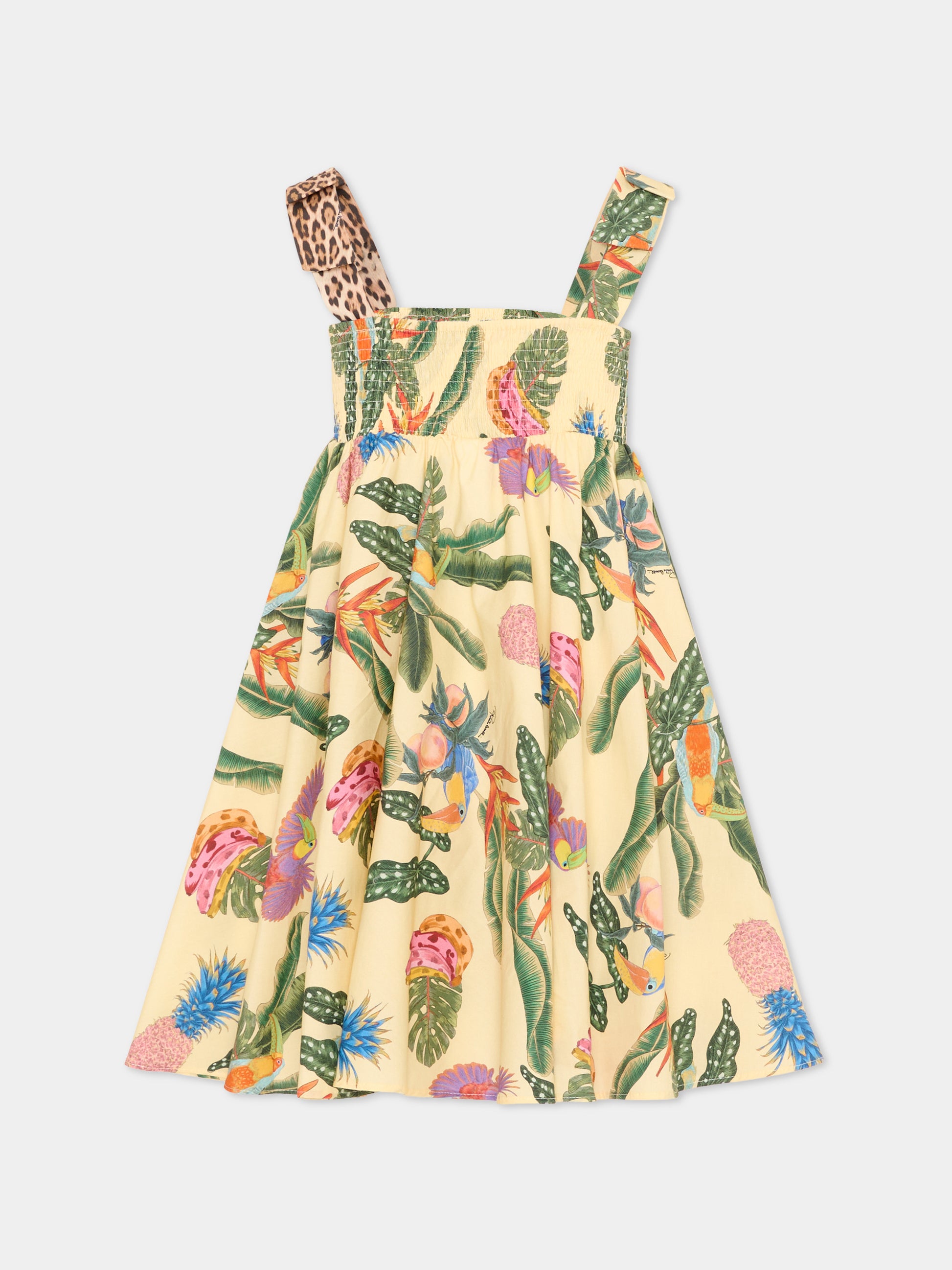 Vestito multicolor per bambina con stampa tropicale,Roberto Cavalli Kids,CGP26033VE TROPICANA YELLOW