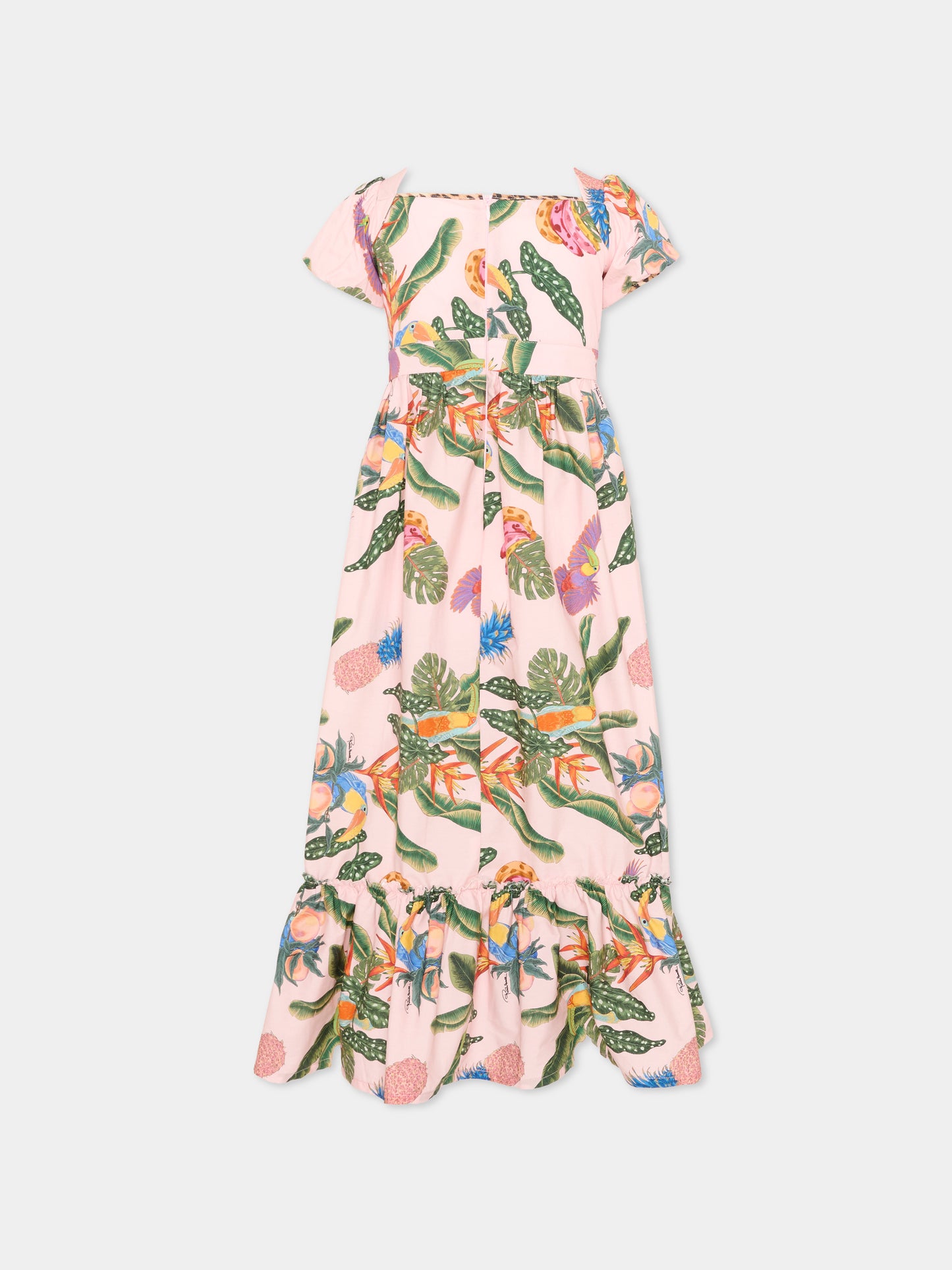 Vestito rosa per bambina con stampa tropicale,Roberto Cavalli Kids,CGP26038VE TROPICANA BABY ROSE