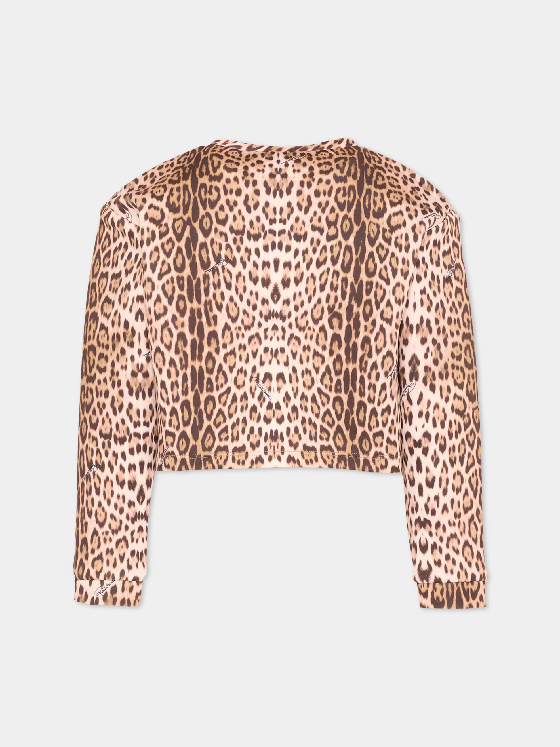 Felpa marrone per bambina animalier,Roberto Cavalli Kids,CGP26086FE MACULA NEW HERITAGE