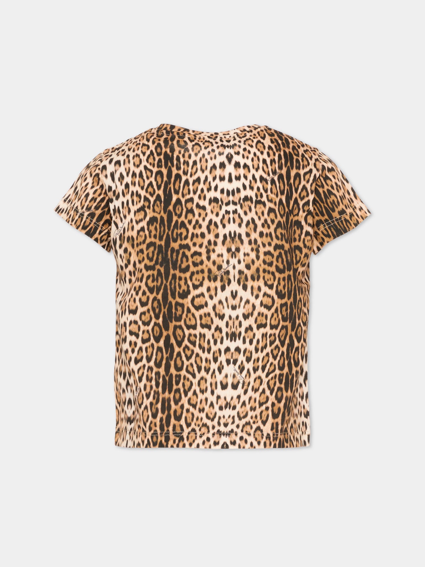 T-shirt marrone per bambina con stampa animalier,Roberto Cavalli Kids,CGP26124TS MACULA NEW HERITAGE
