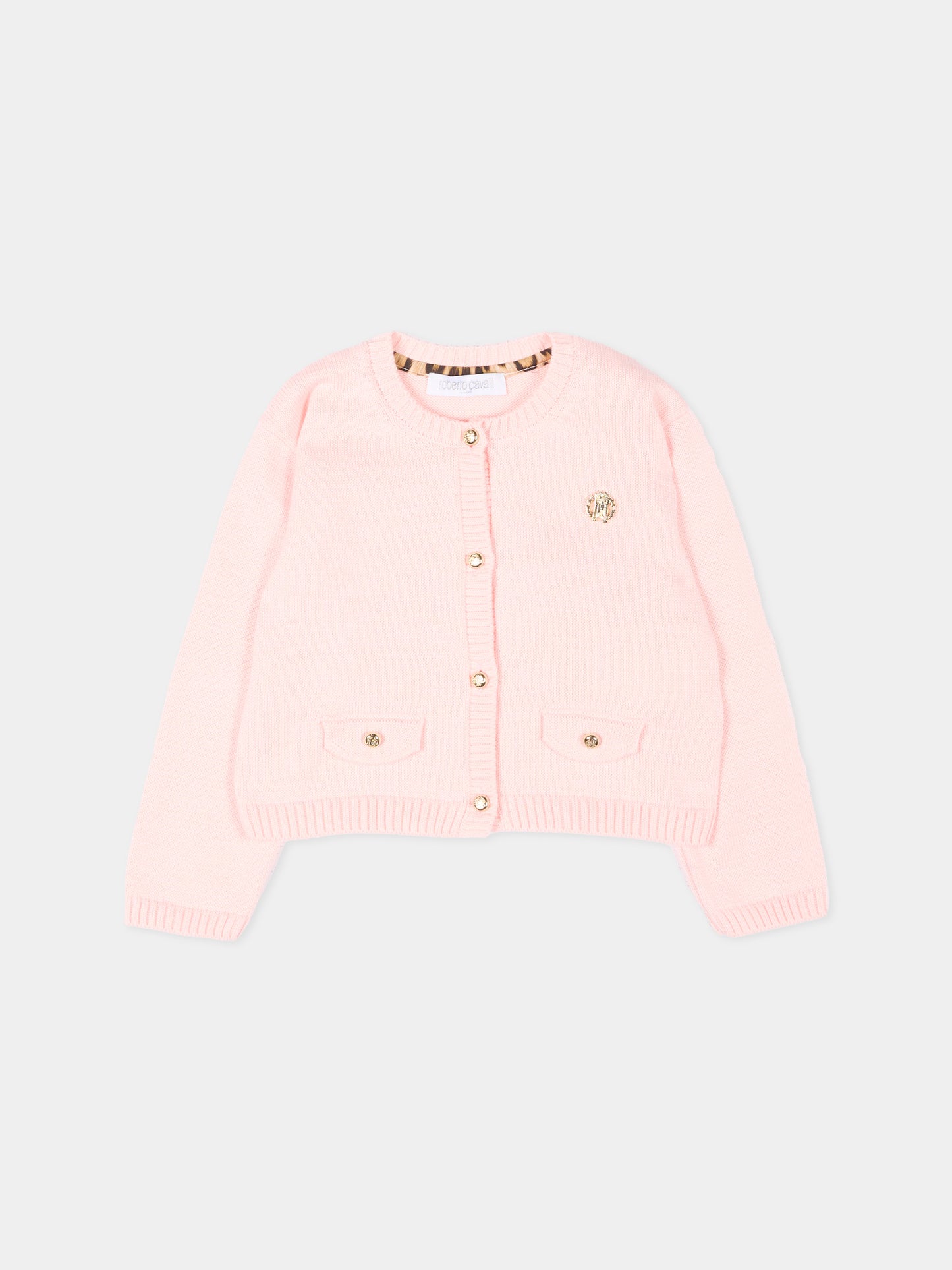 Cardigan rosa per neonata con logo,Roberto Cavalli Kids,CIP26115CD PINK DOGWOOD
