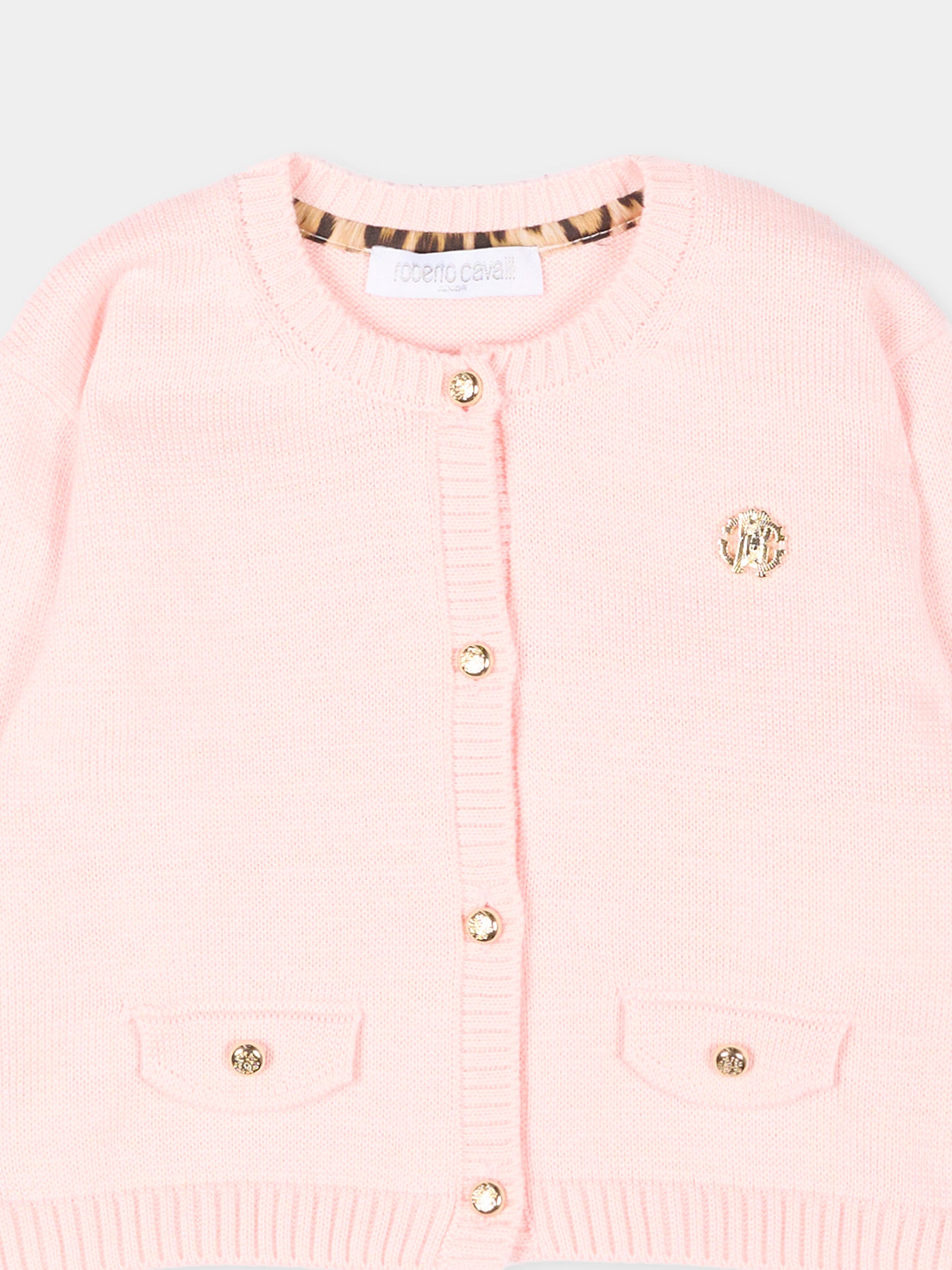 Cardigan rosa per neonata con logo,Roberto Cavalli Kids,CIP26115CD PINK DOGWOOD