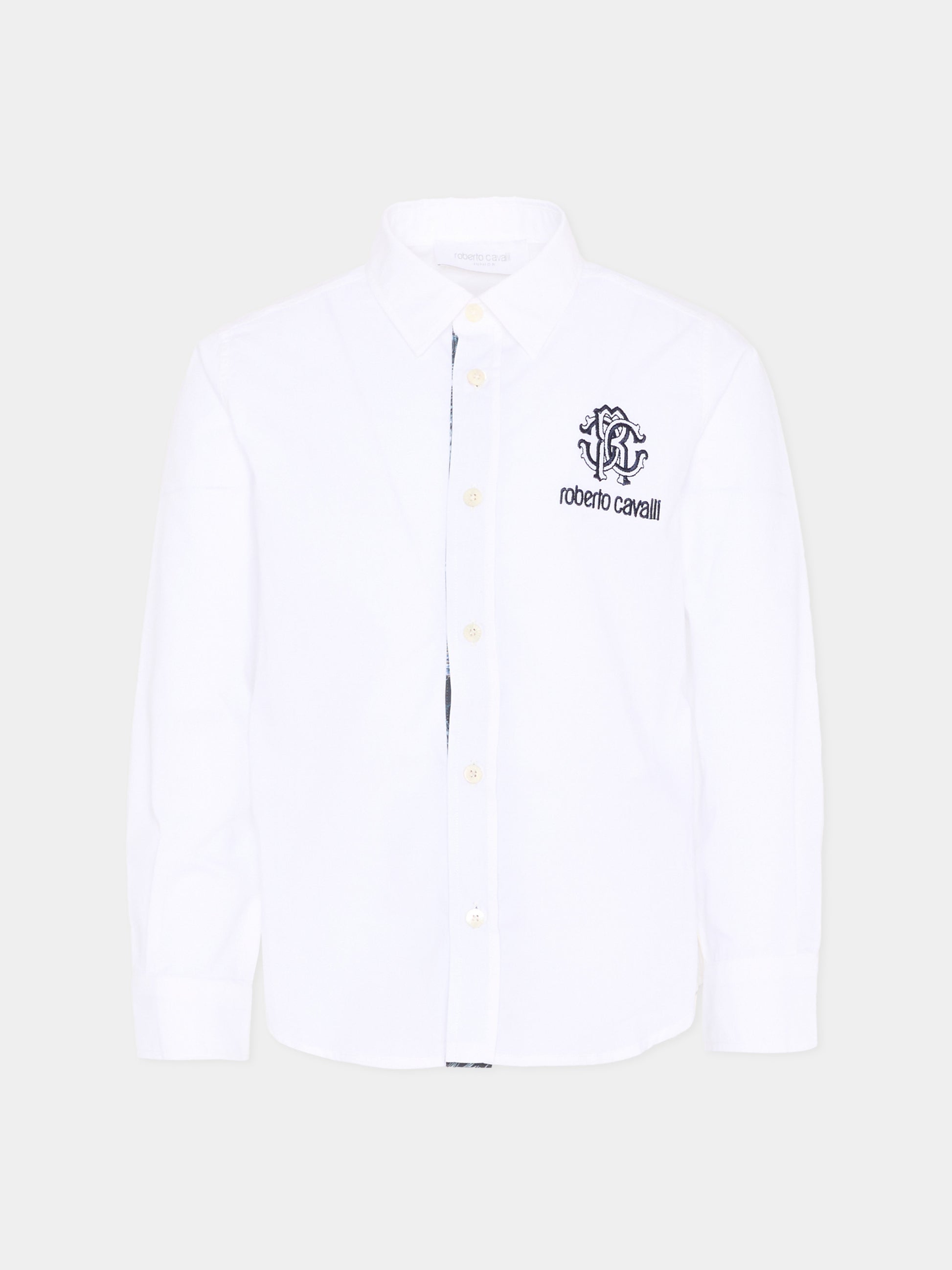 Camicia bianca per bambino con logo,Roberto Cavalli Kids,CBP26005CA WHITE