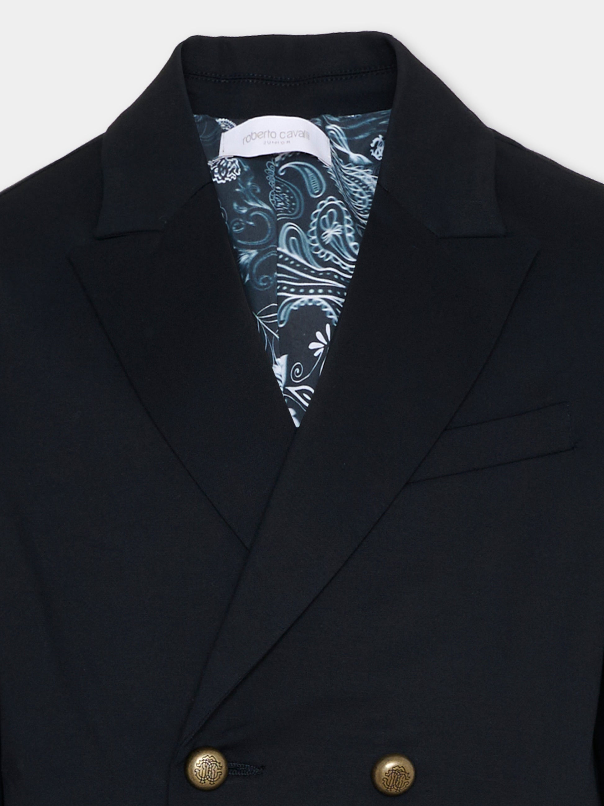 Giacca blu doppiopetto per bambino,Roberto Cavalli Kids,CBP26100GC BLUE PEACOAT