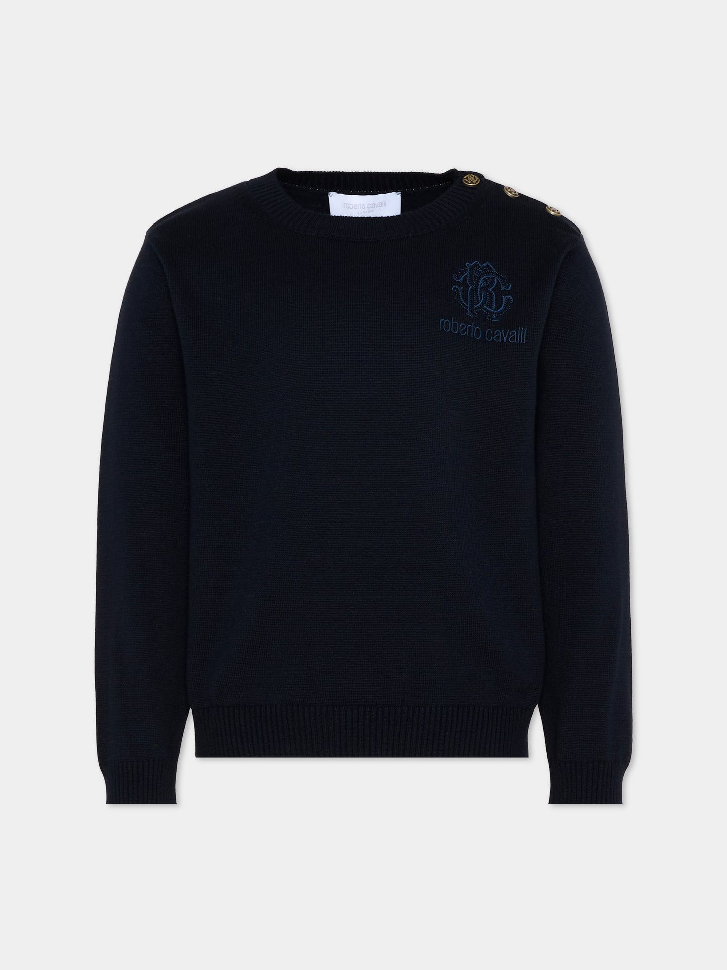 Maglione blu per bambino con logo,Roberto Cavalli Kids,CBP26013MA BLUE PEACOAT