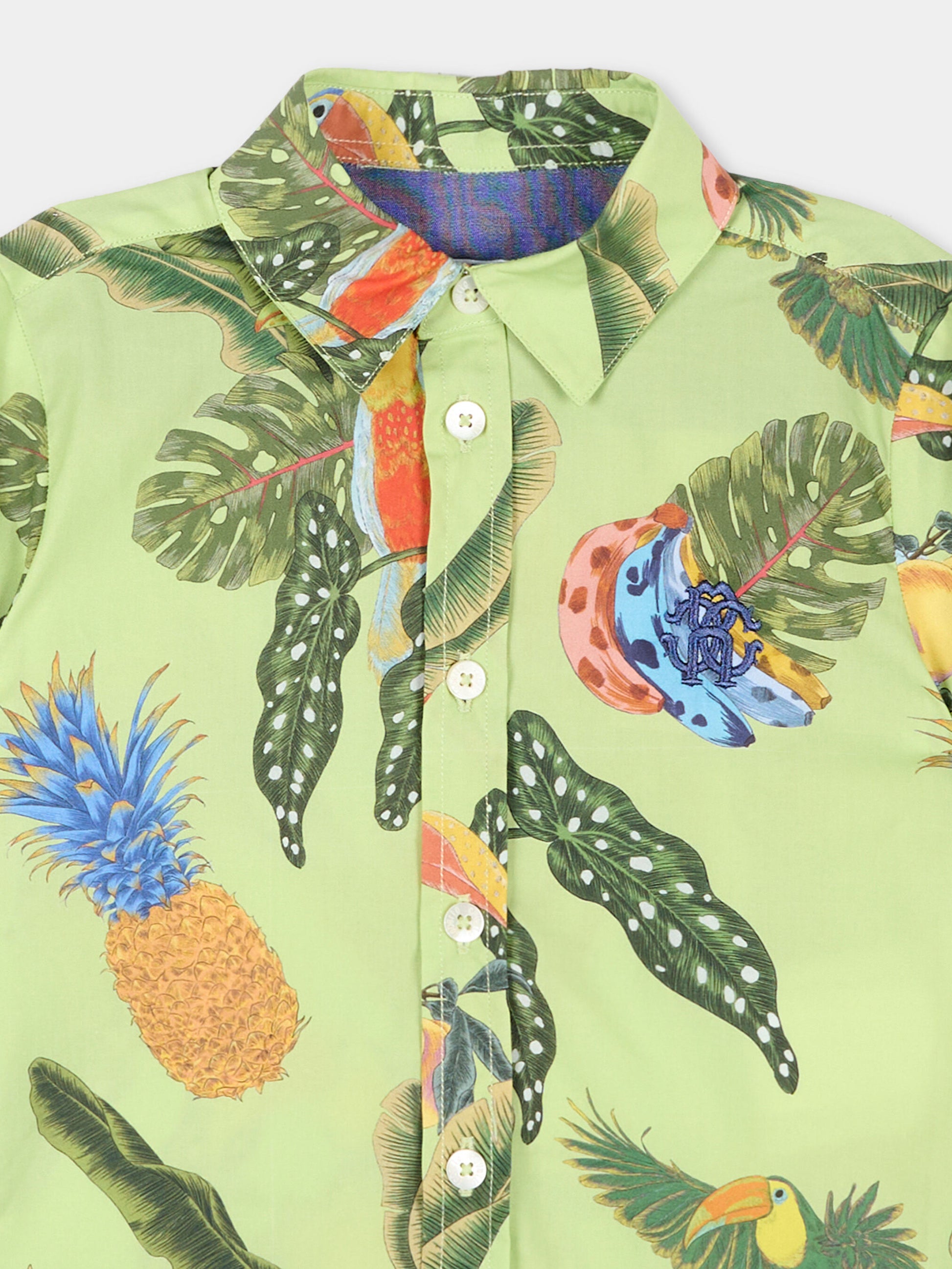Camicia multicolor per neonato con stampa tropicale,Roberto Cavalli Kids,CIP26089CA TROPICANA LIME