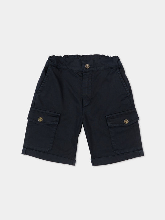 Shorts blu per neonato con tasche cargo,Roberto Cavalli Kids,CIP26086BE BLUE PEACOAT