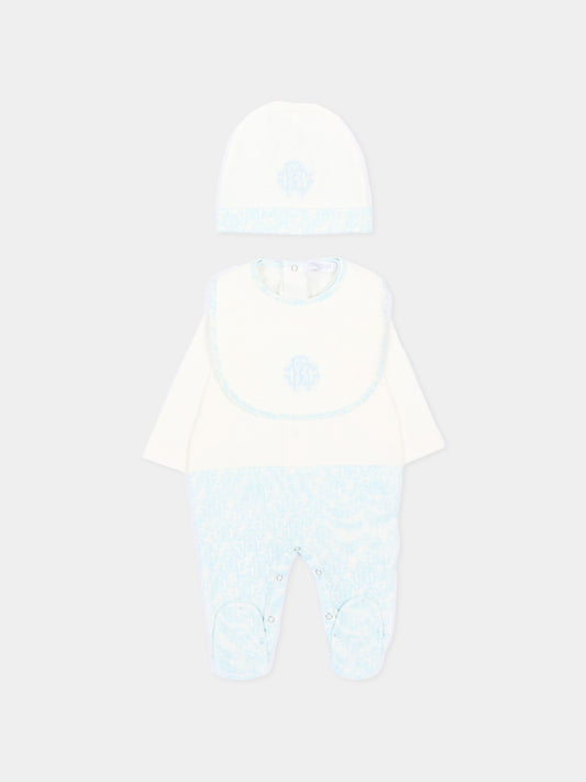 Set tutina celeste per neonato con monogram,Roberto Cavalli Kids,CLP26006TU ZEBRA CELESTE