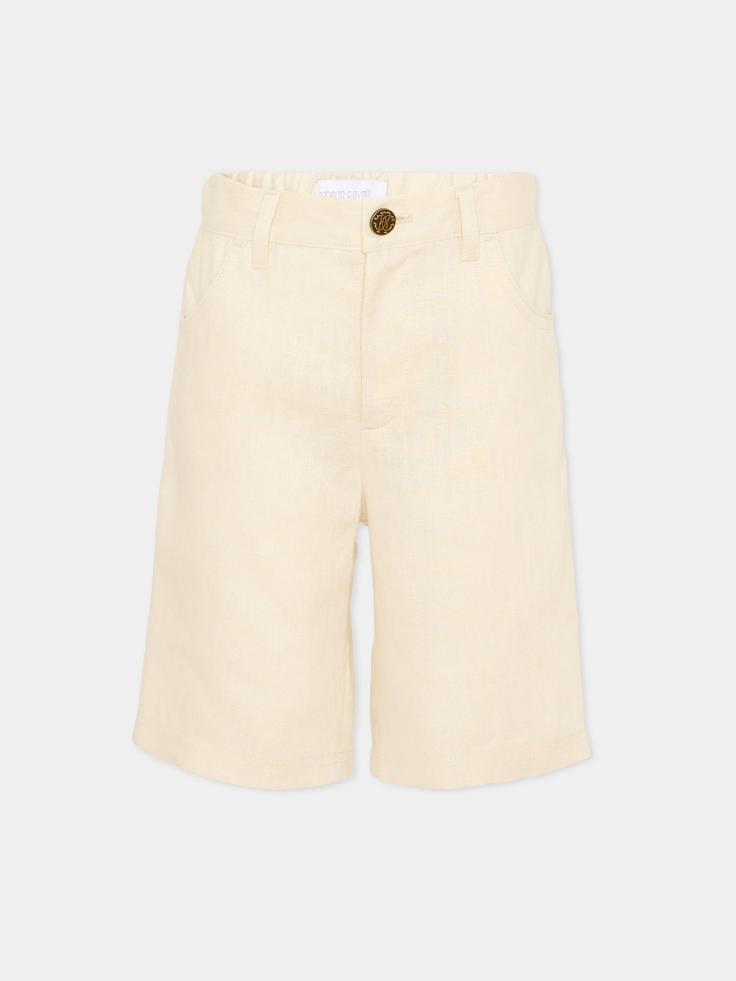 Shorts beige per bambino con monogram,Roberto Cavalli Kids,CBP26147BE BEIGE PUTTY COLOR