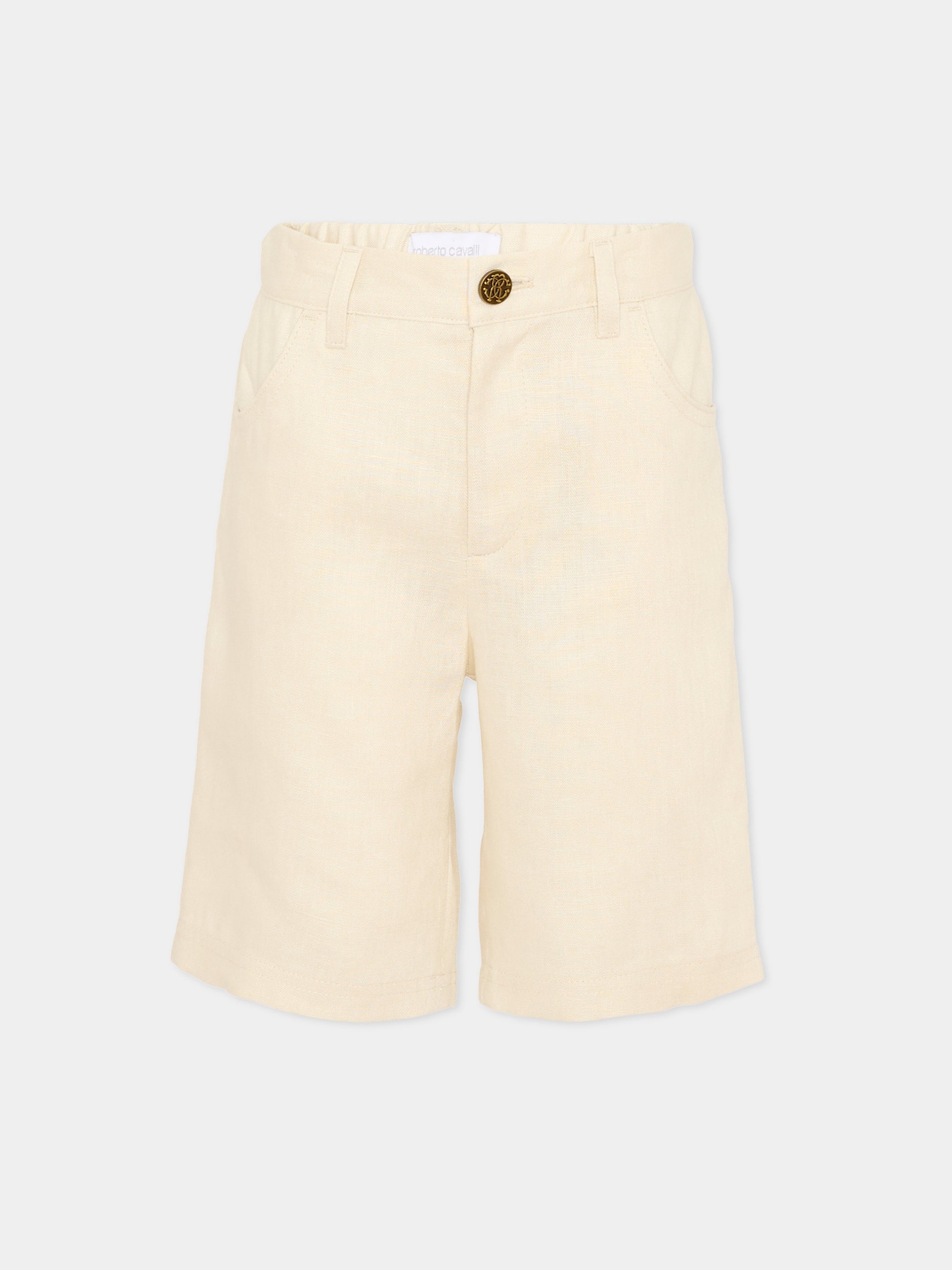 Shorts beige per bambino con monogram,Roberto Cavalli Kids,CBP26147BE BEIGE PUTTY COLOR