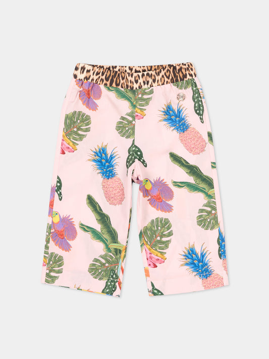 Pantaloni rosa per neonata con stampa tropicale,Roberto Cavalli Kids,CIP26041PA TROPICANA BABY ROSE