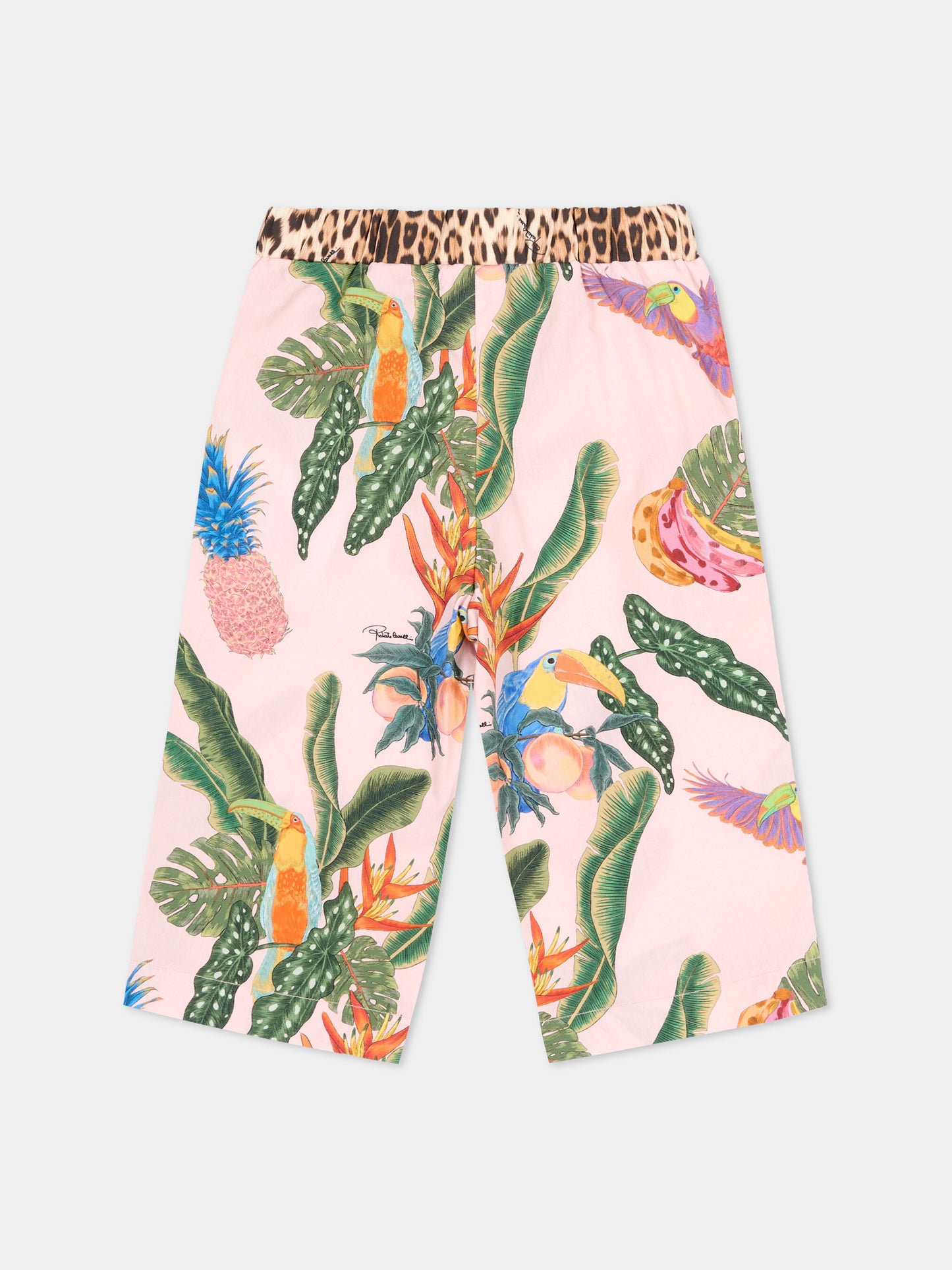 Pantaloni rosa per neonata con stampa tropicale,Roberto Cavalli Kids,CIP26041PA TROPICANA BABY ROSE