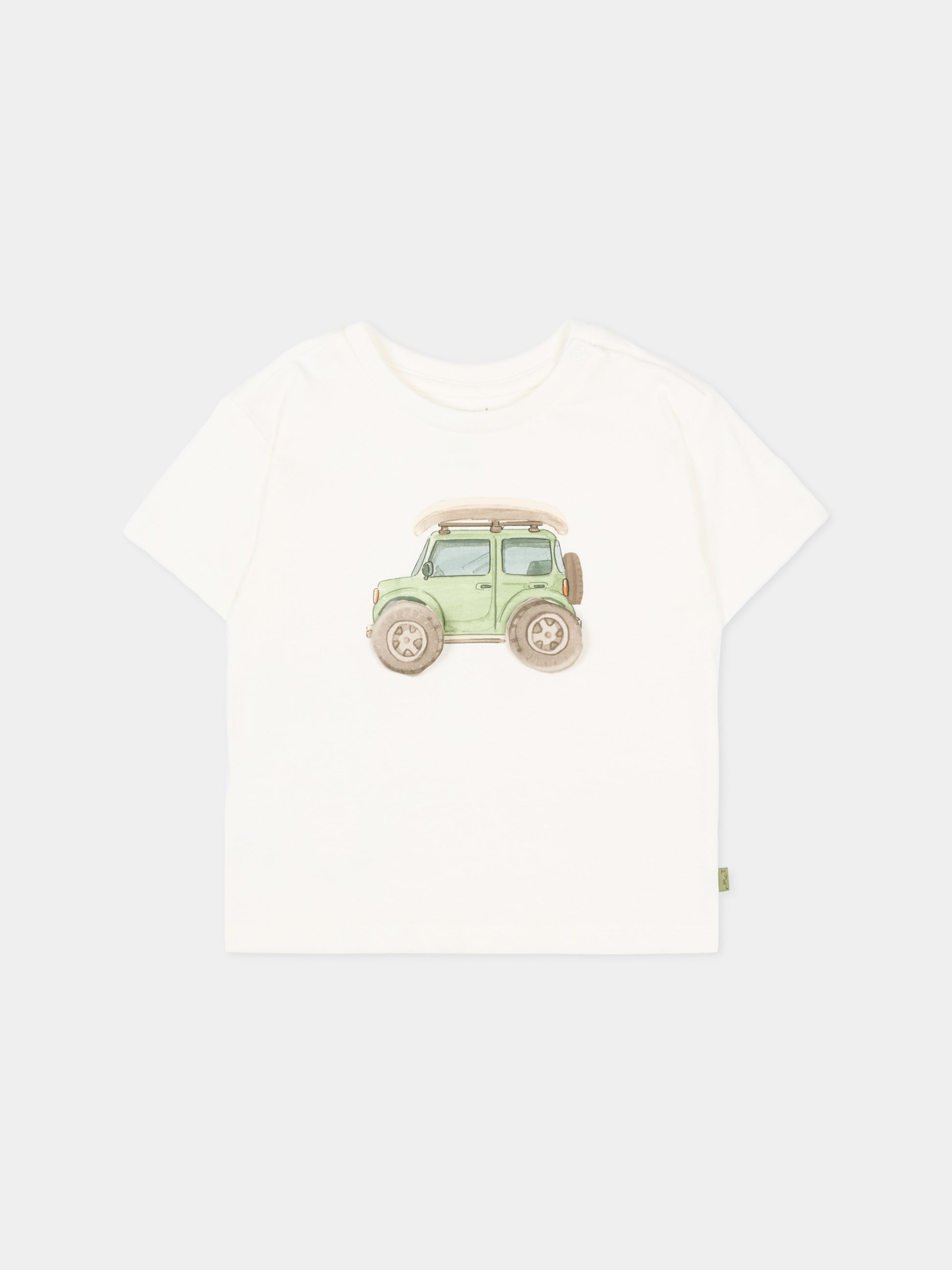 T-Shirt avorio per neonato con auto,Mayoral,1011 087