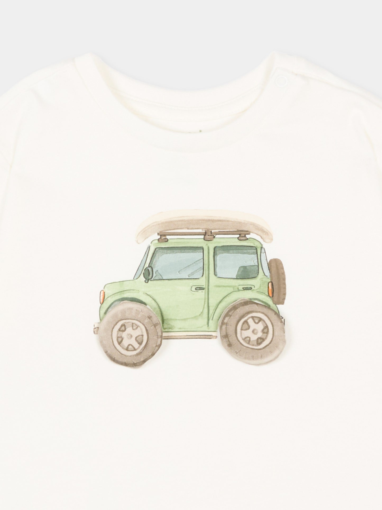 T-Shirt avorio per neonato con auto,Mayoral,1011 087