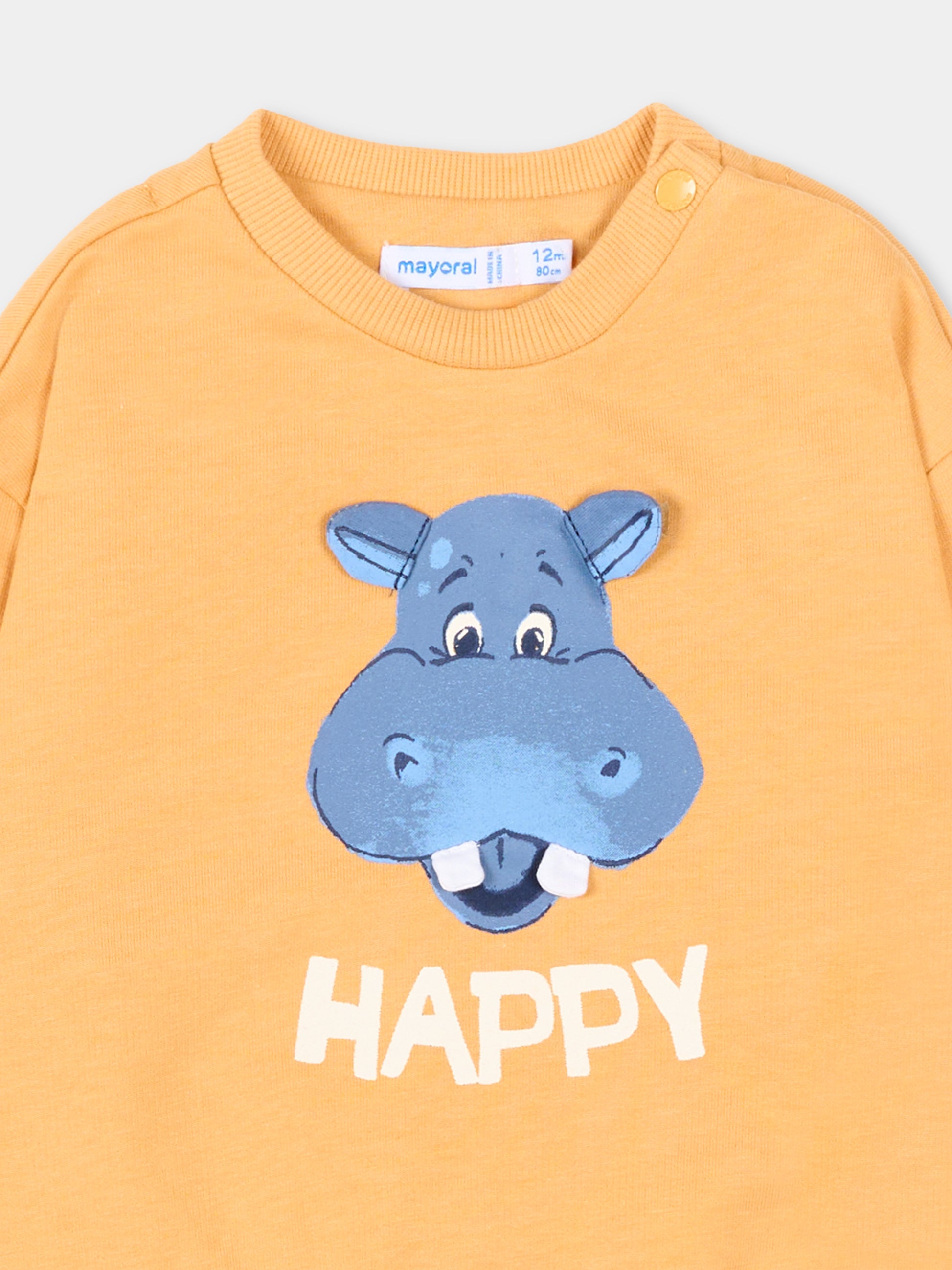Felpa gialla per neonato con ippopotamo,Mayoral,1402 021