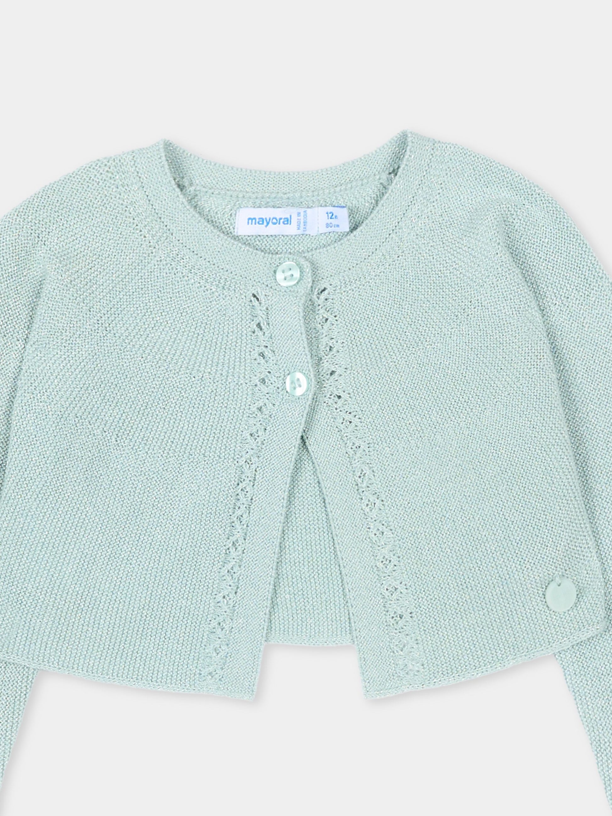 Cardigan verde per neonata corto,Mayoral,302 075