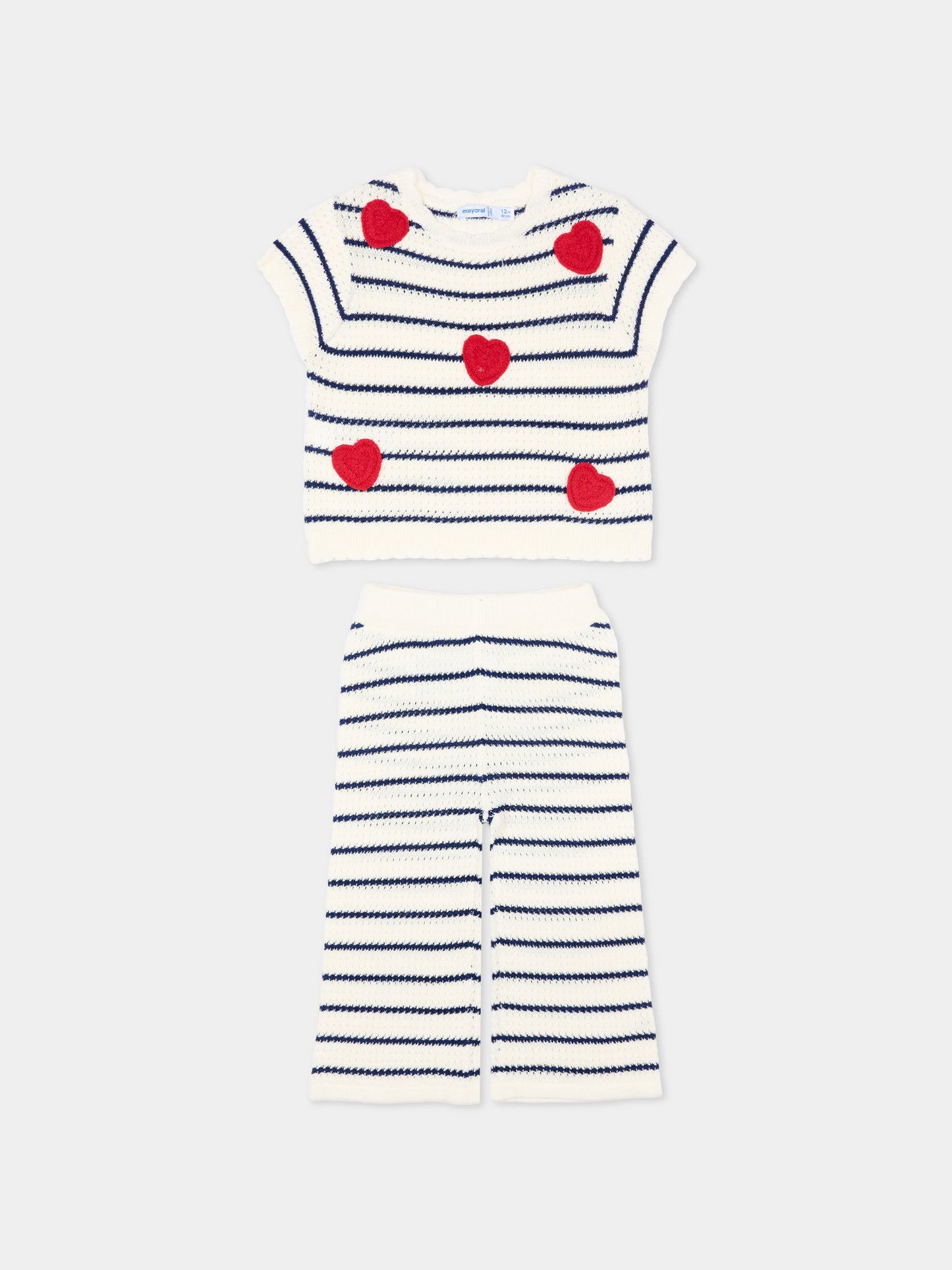 Completo sportivo avorio a righe per neonata con cuori,Mayoral,1516 026