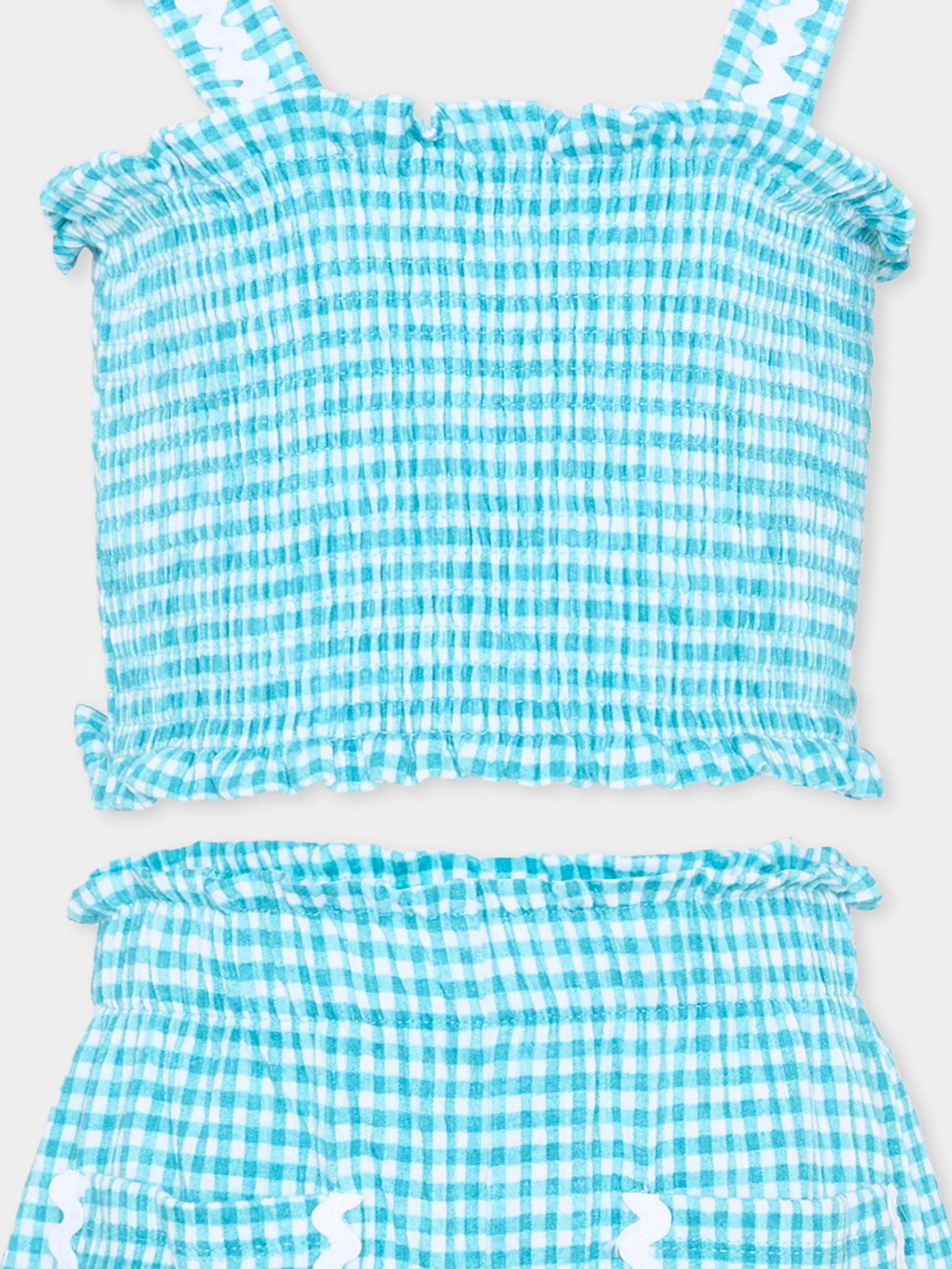 Completo azzurro vichy per bambina,Mayoral,3232 080