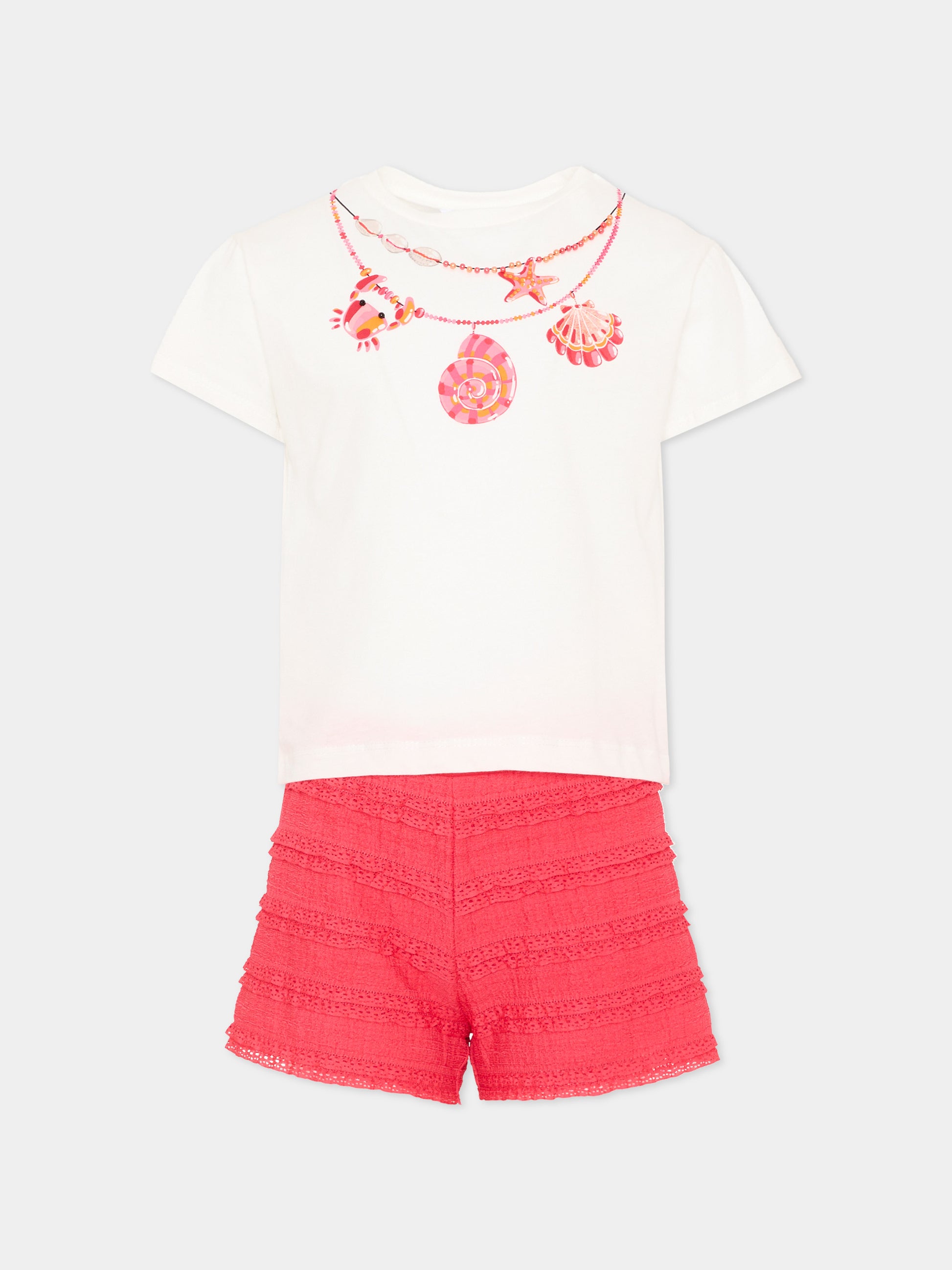 Completo sportivo corto rosso per bambina con conchiglie,Mayoral,3231 075