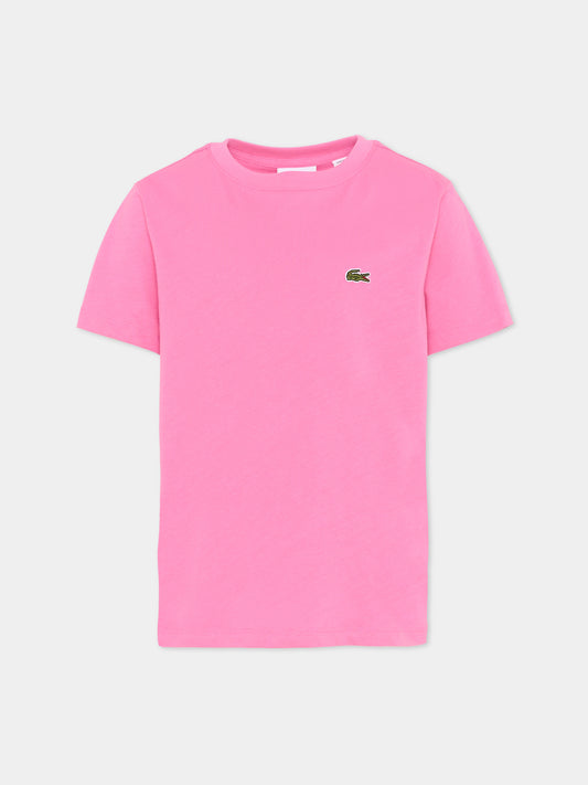 T-shirt fucsia per bambina con logo,Lacoste,7025 GLH