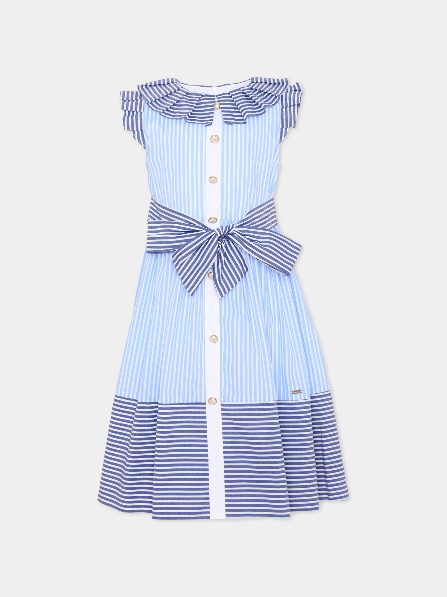 Vestito celeste a righe per bambina,Patachou,PAP VET4233460 360