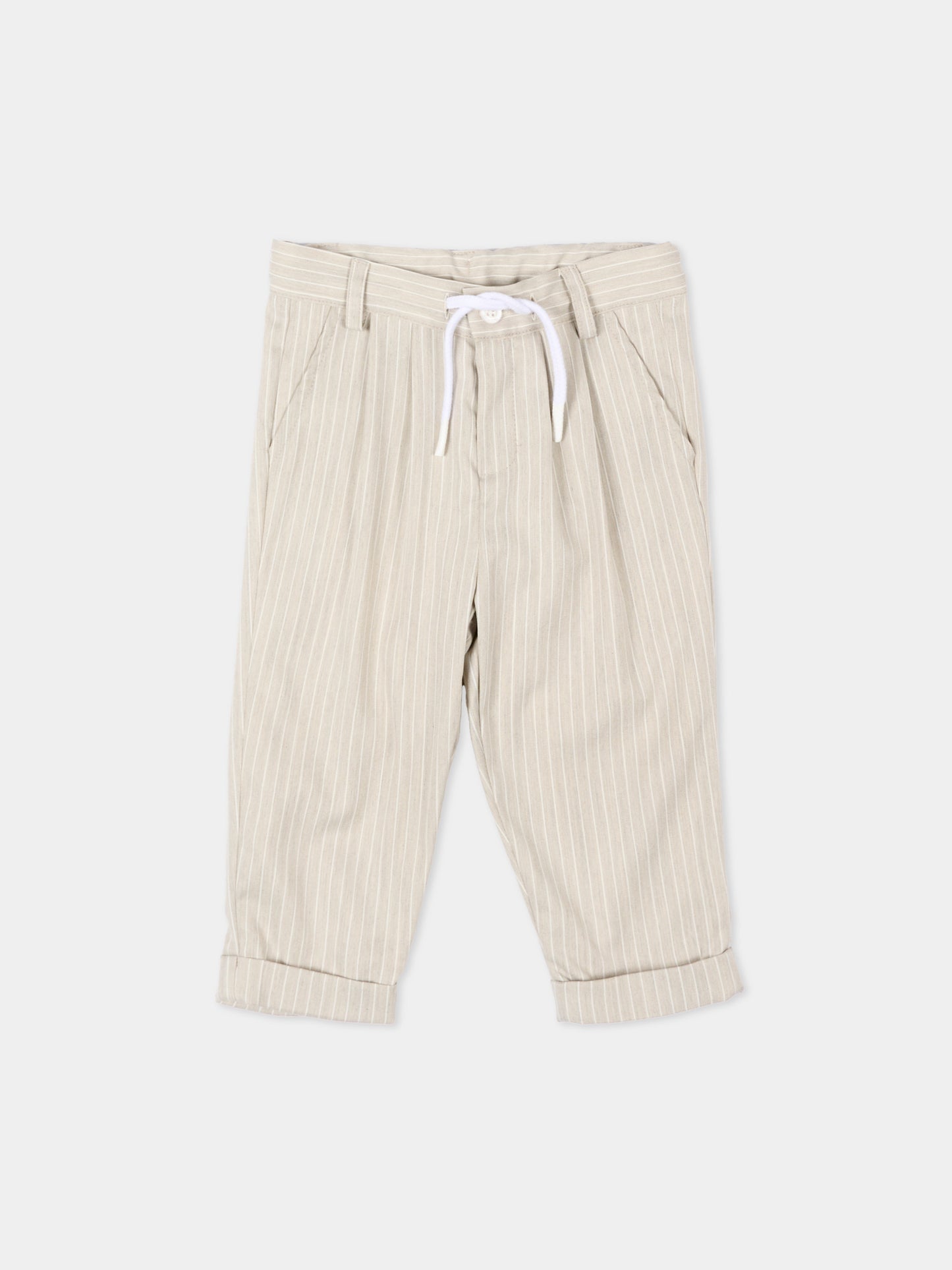 Pantaloni beige per neonato a righe,Patachou,PAP CAL4233399 D0032