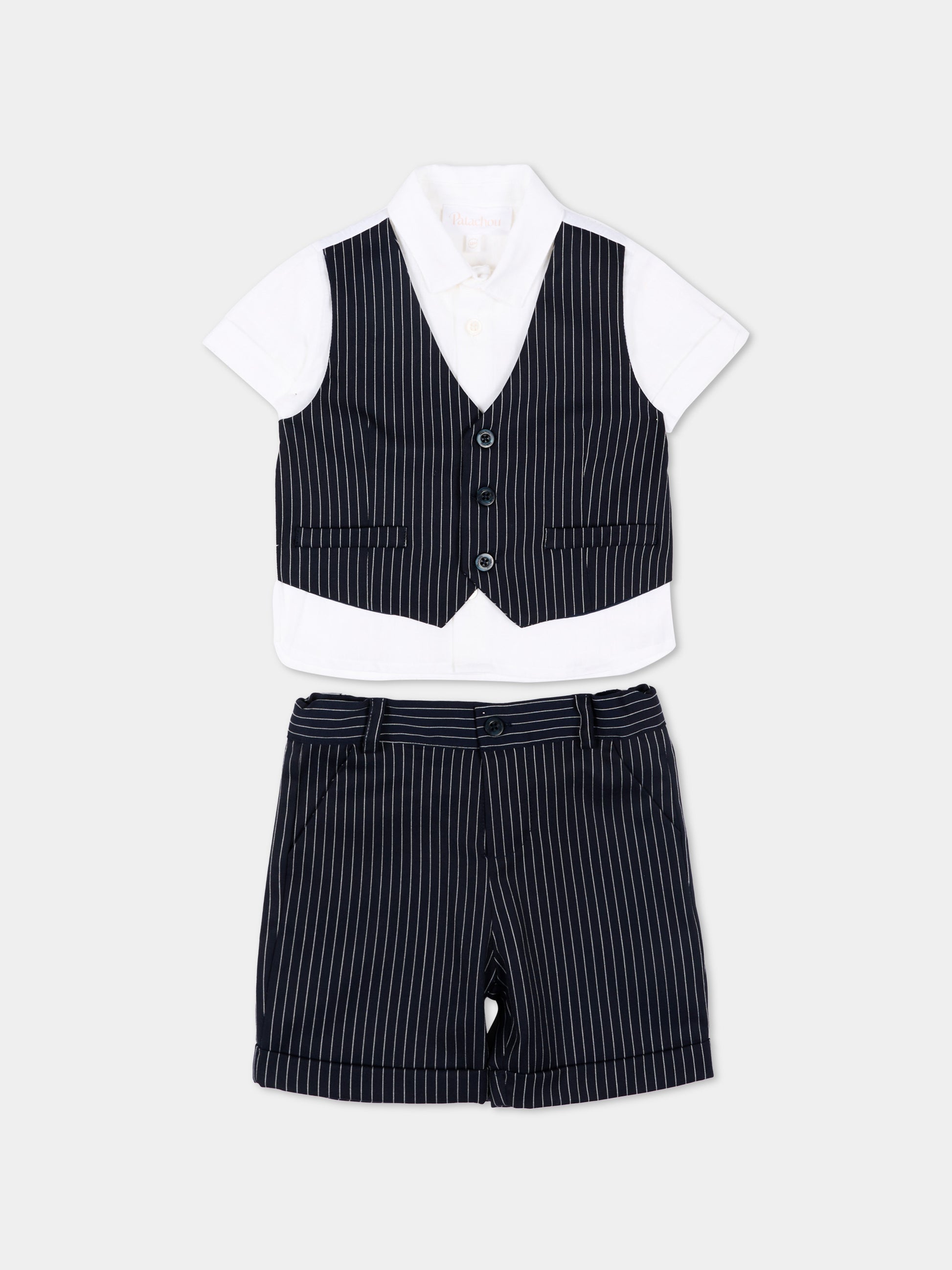 Completo elegante blu per neonato gessato,Patachou,PAP CON4233397 N0017