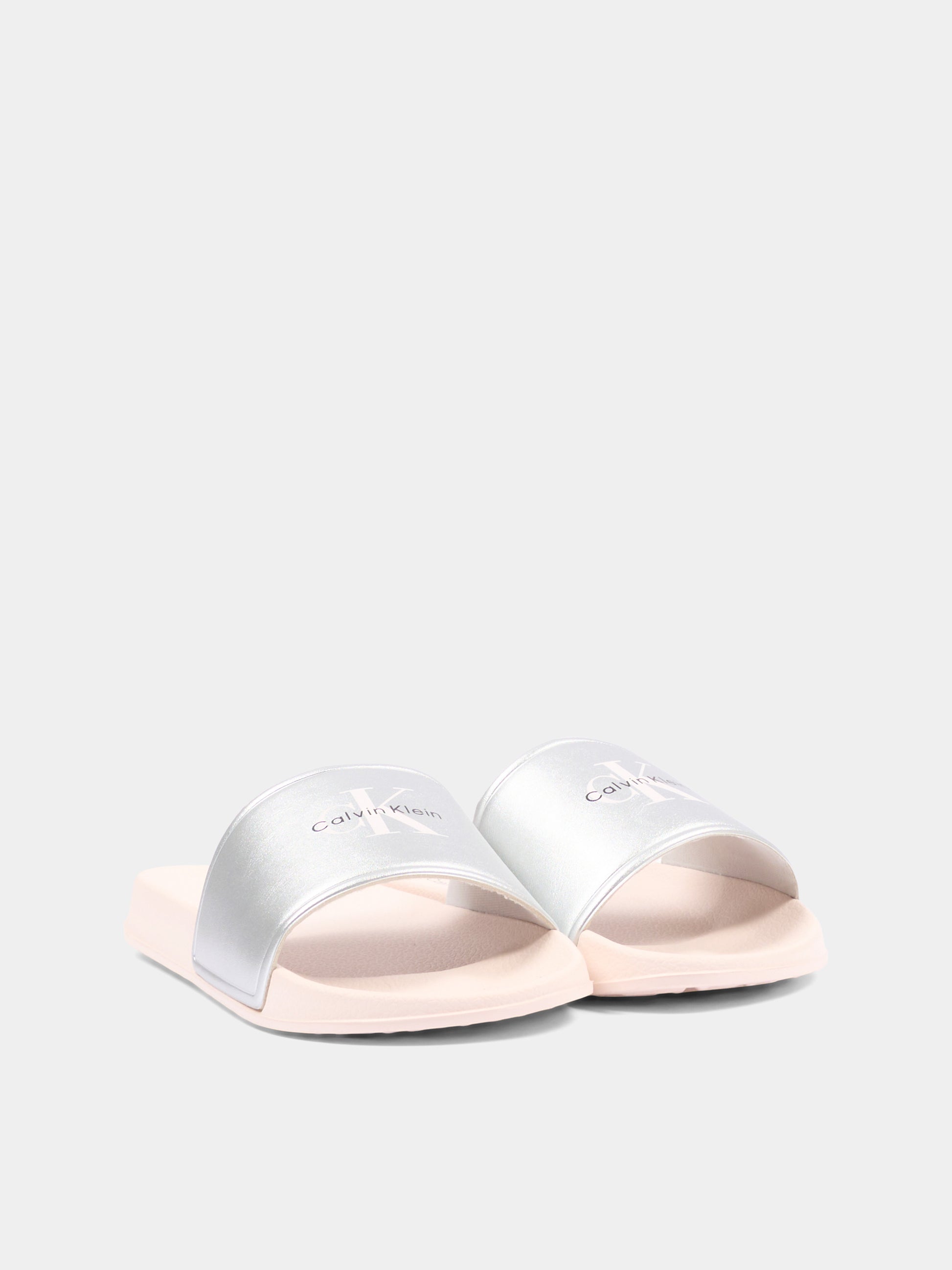 Ciabatte argento per bambina con logo,Calvin Klein Kids,V3A0 83268 1367904