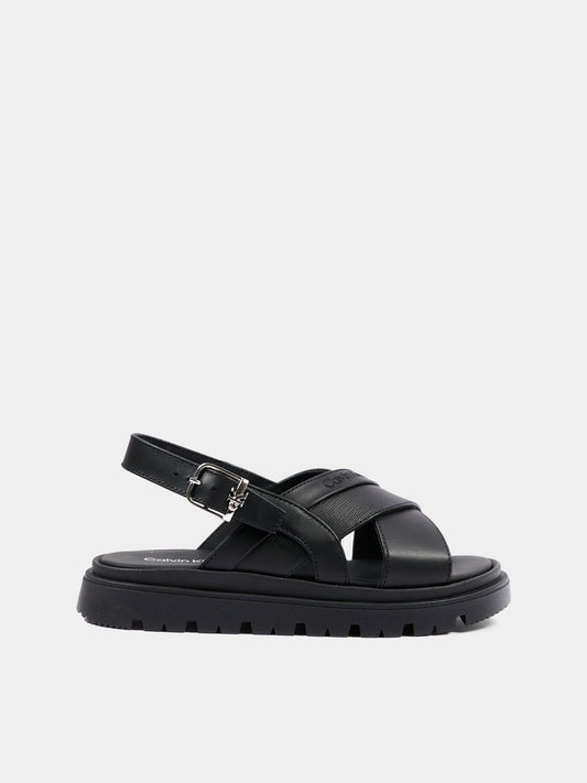 Sandali neri per bambina con logo,Calvin Klein Kids,V4B2 83363 0092999