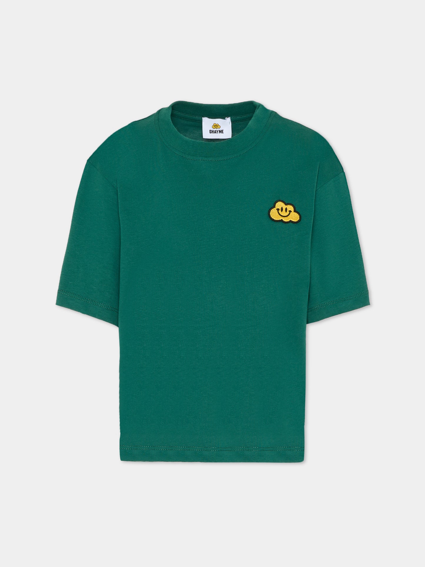 T-shirt verde per bambini con nuvola gialla,Ghayme,F5GAJUTH006 088