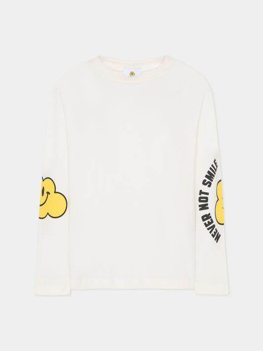 T-shirt bianca per bambini con nuvola gialla e scritta,Ghayme,F5GAJUTH004 002