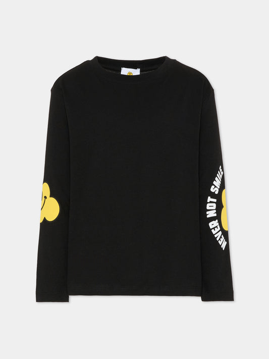 T-shirt nera per bambini con nuvola gialla e scritta,Ghayme,F5GAJUTH004 110