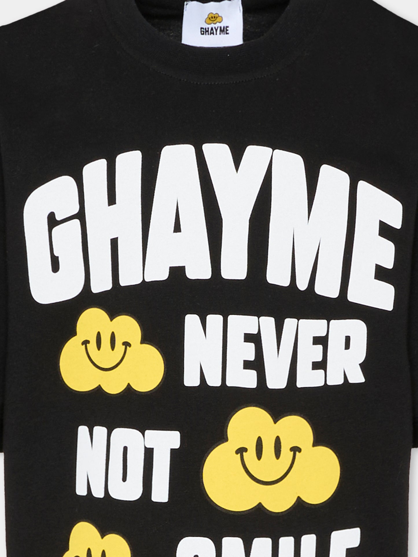 T-shirt nera per bambini con nuvole gialle e scritta,Ghayme,F5GAJUTH009 110