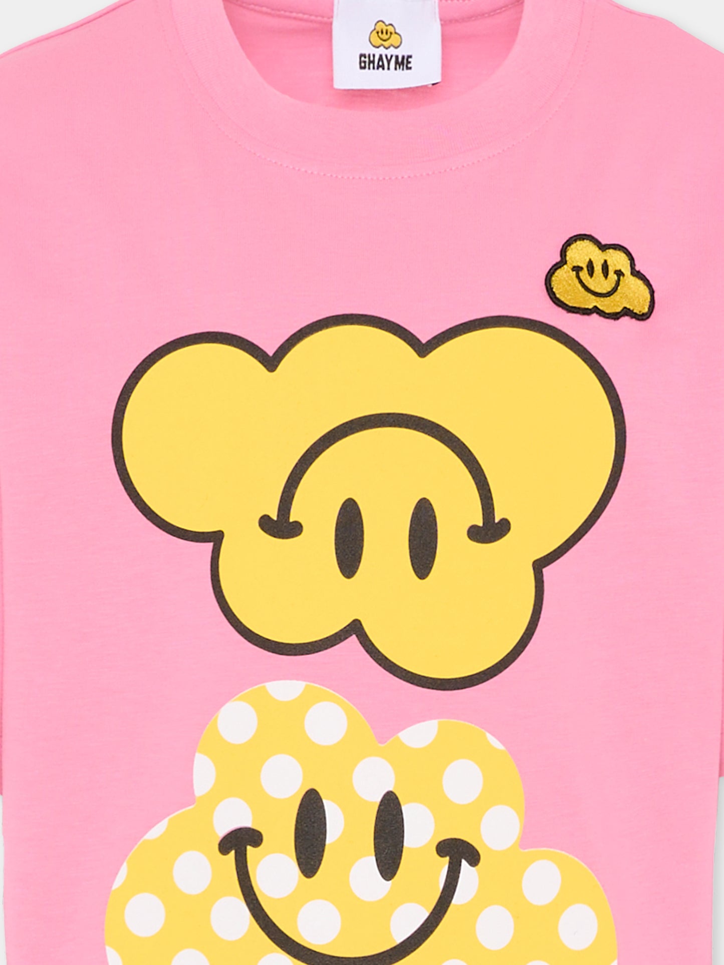 T-shirt rosa per bambini con nuvola gialla a pois,Ghayme,F5GAJUTH010 045
