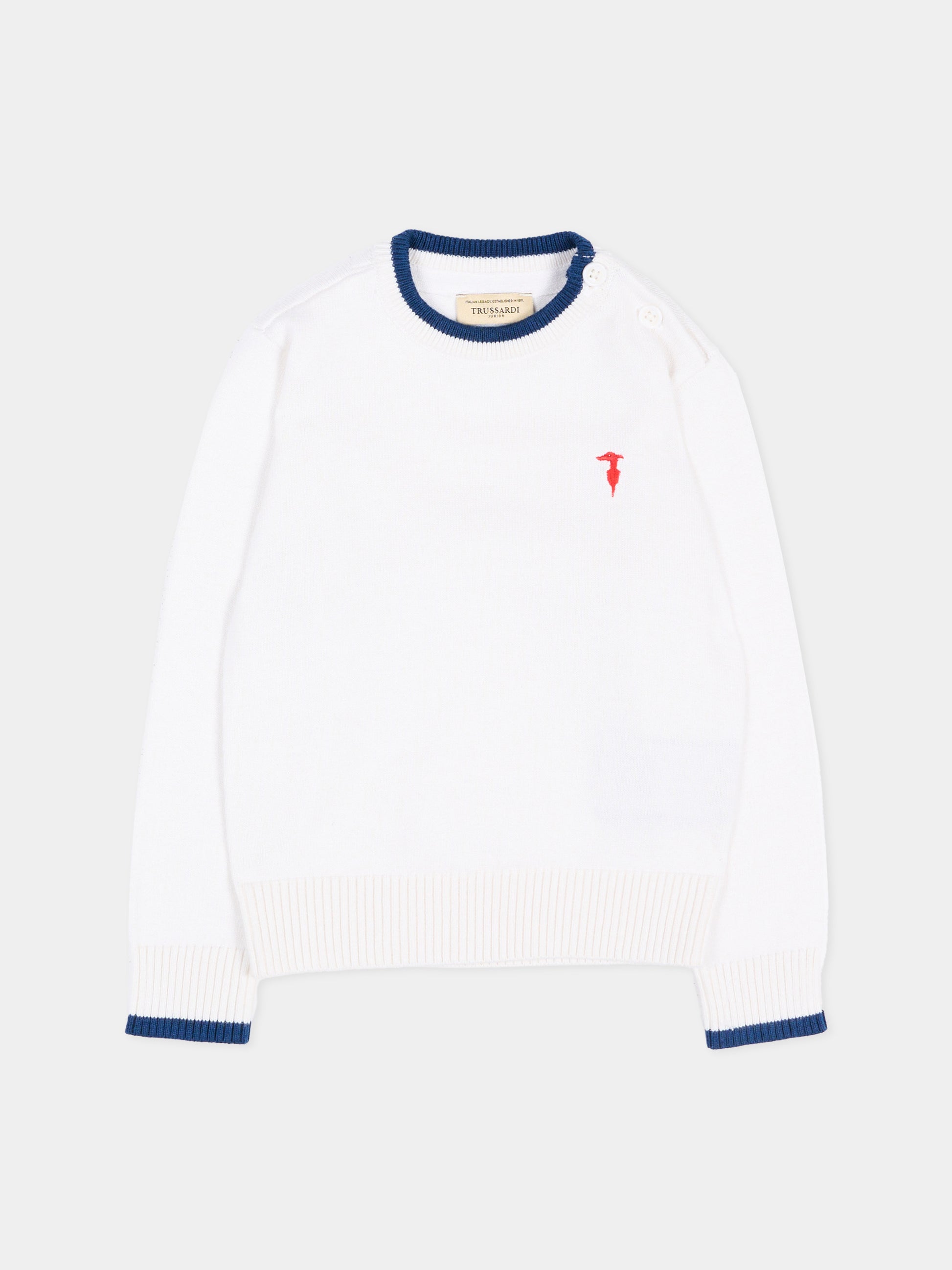 Maglione bianco per neonato con levriero,Trussardi Junior,TIP26004MA WHITE
