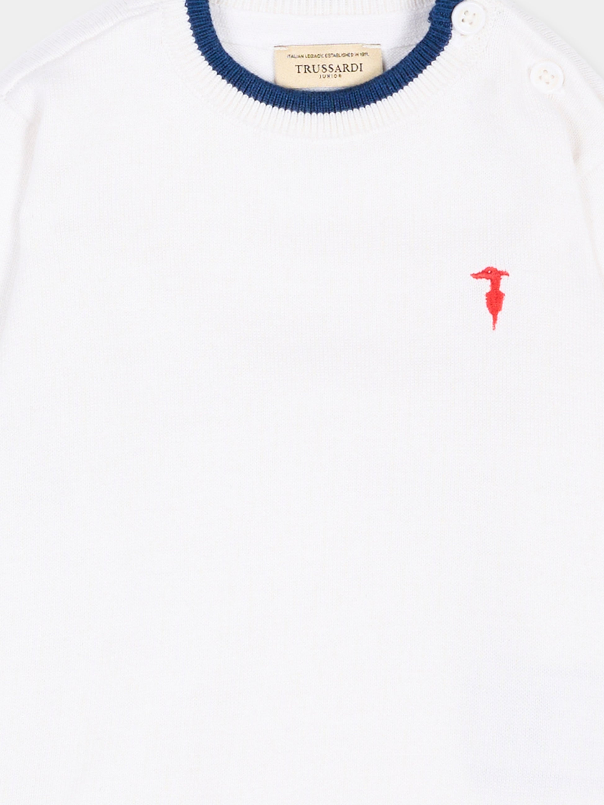 Maglione bianco per neonato con levriero,Trussardi Junior,TIP26004MA WHITE