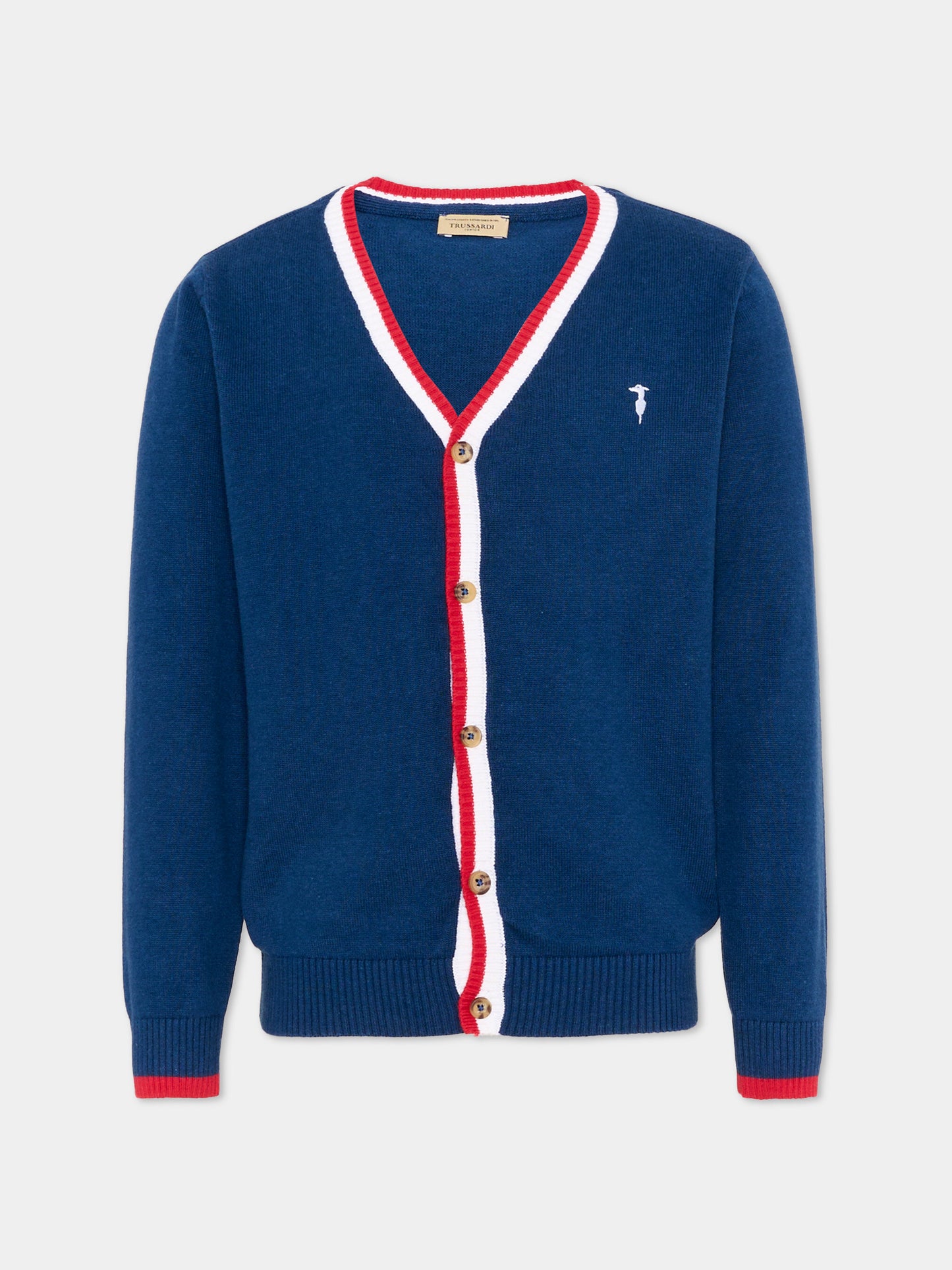 Cardigan blu per bambino con levriero,Trussardi Junior,TIP26007CD BLUE ESTATE