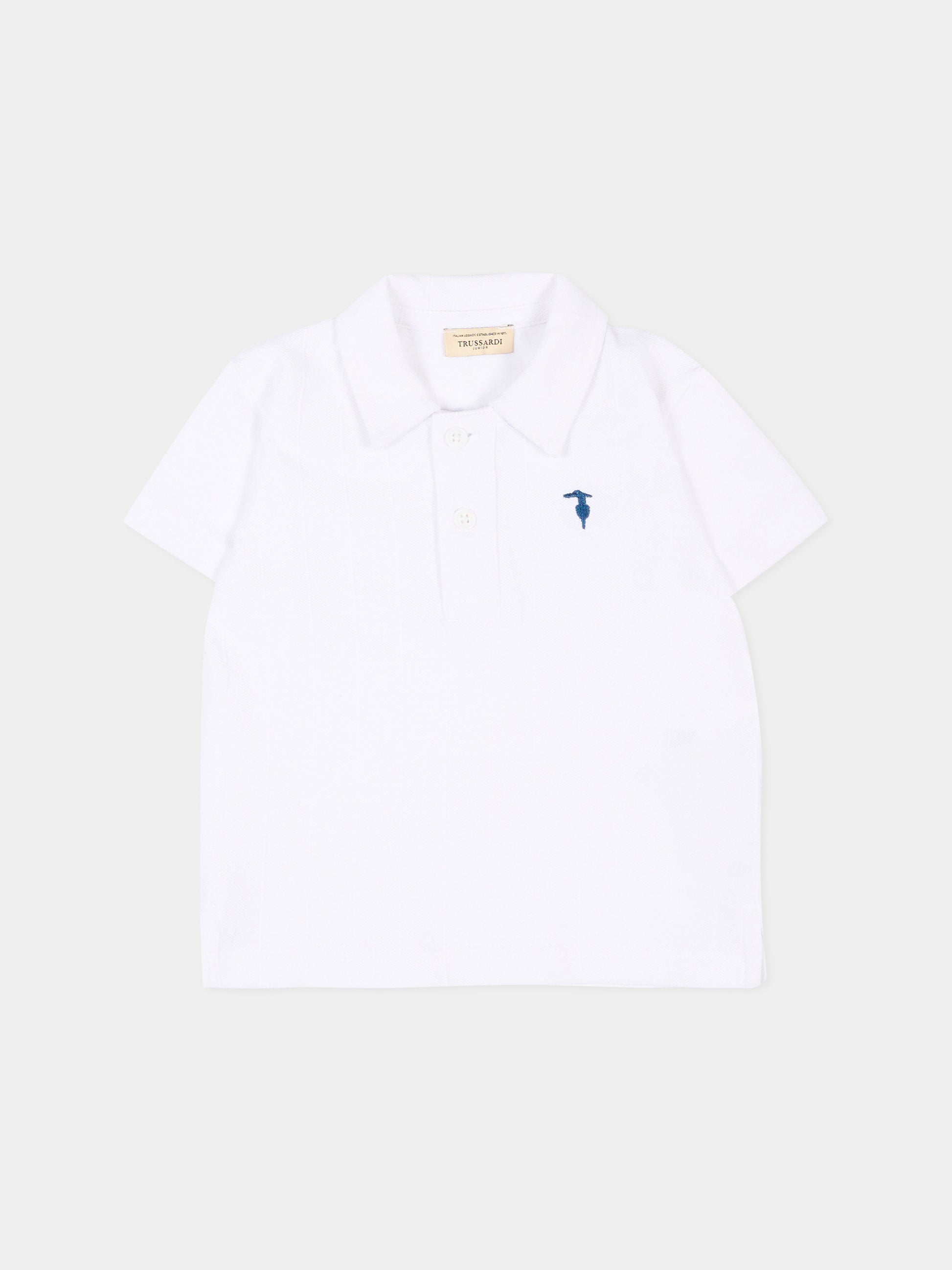Polo bianca per neonato con levriero,Trussardi Junior,TIP26096PO WHITE
