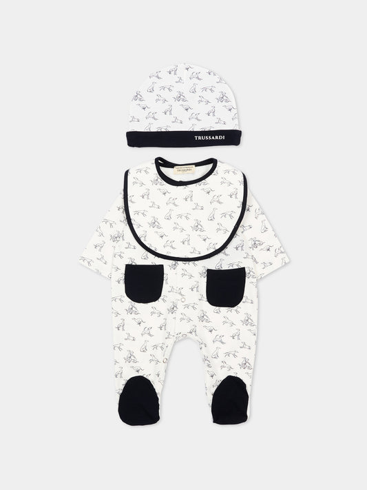 Set tutina bianco per neonato con levrieri,Trussardi Junior,TLP26003TU WHITE BLUE