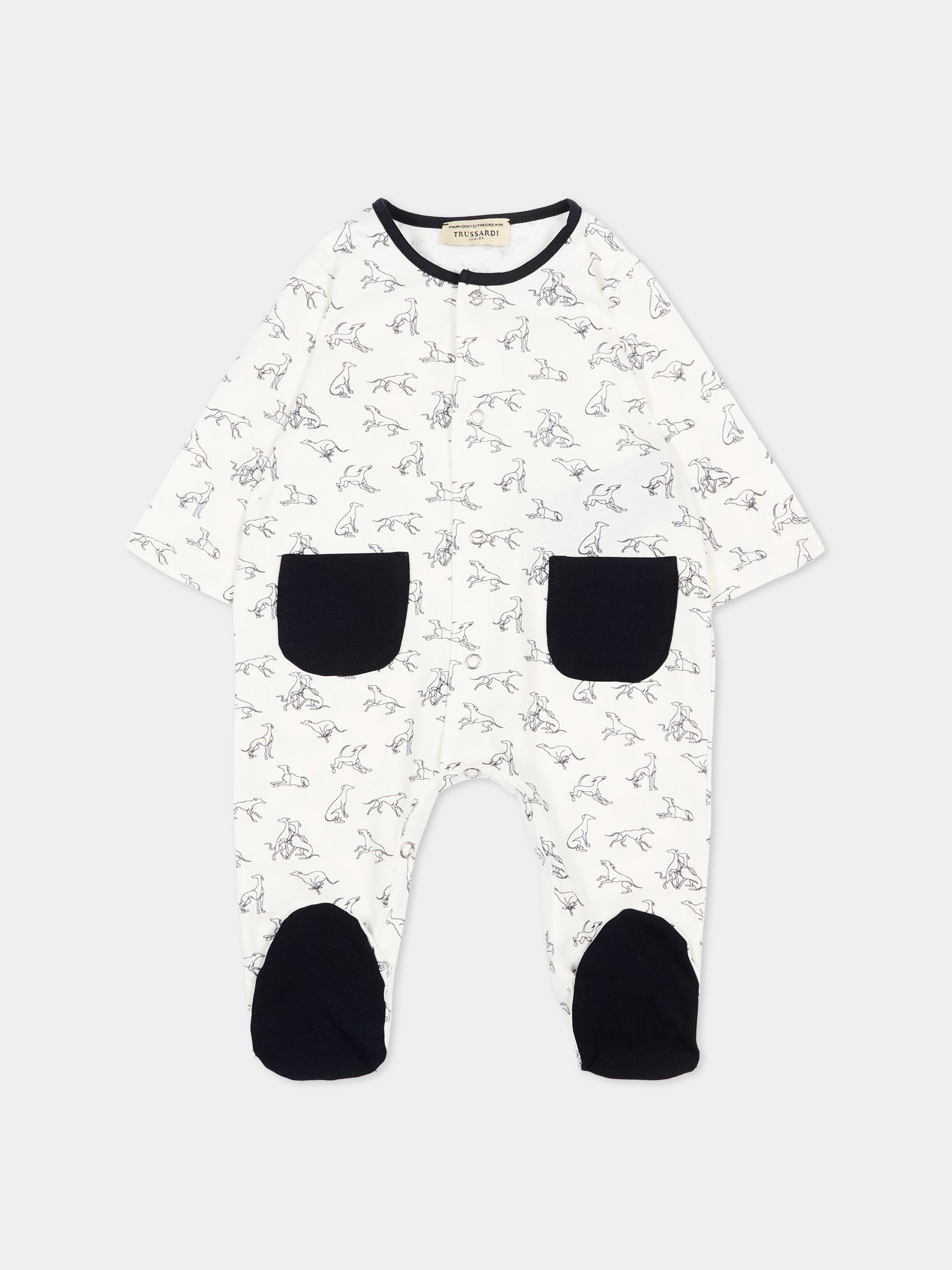 Set tutina bianco per neonato con levrieri,Trussardi Junior,TLP26003TU WHITE BLUE