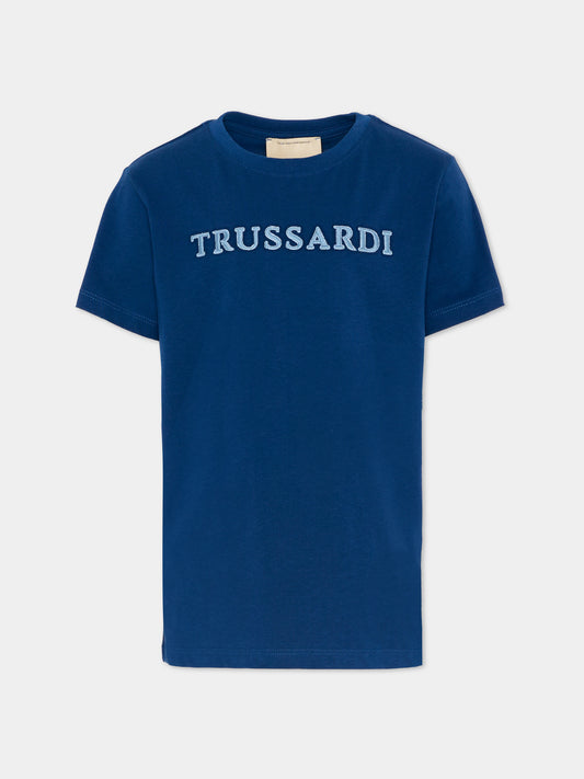 T-Shirt blu per bambino con logo,Trussardi Junior,TBP26038TS BLUE ESTATE
