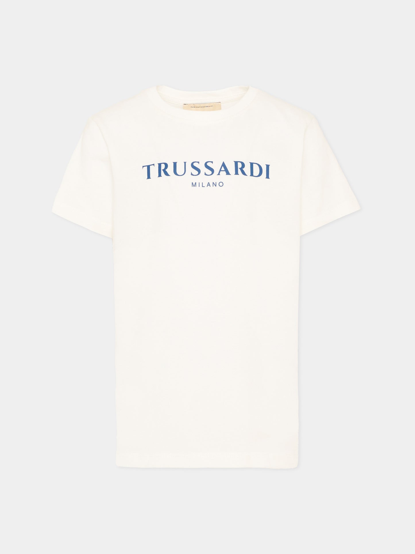 T-Shirt bianca per bambino con logo blu,Trussardi Junior,TBP26107TS OFF-WHITE