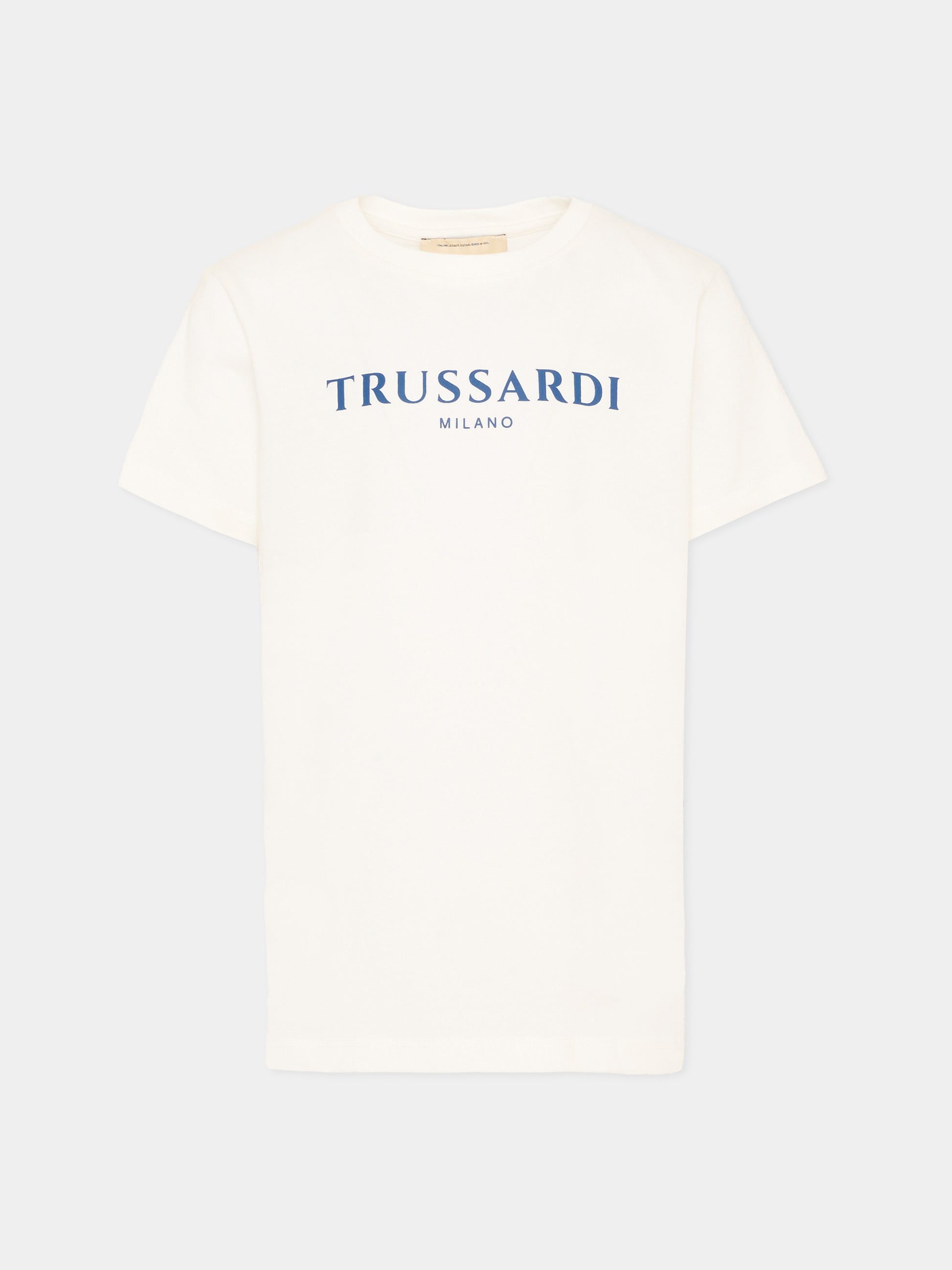 T-Shirt bianca per bambino con logo blu,Trussardi Junior,TBP26107TS OFF-WHITE