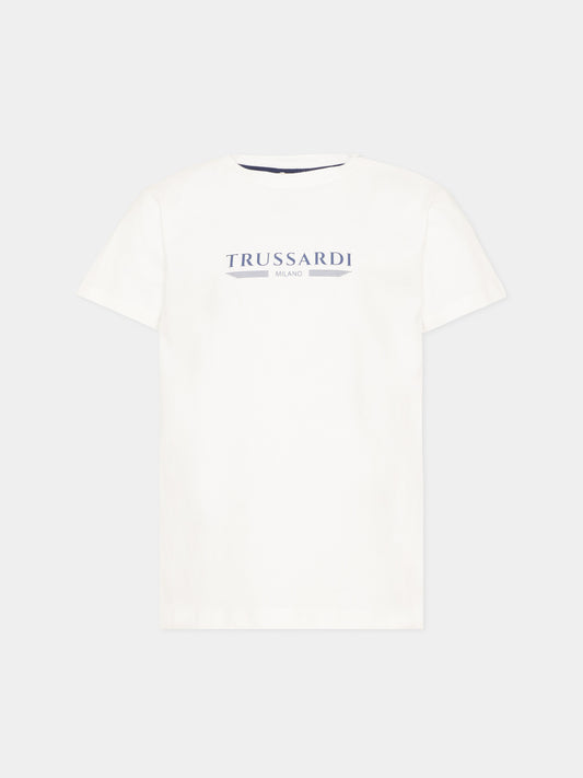 T-shirt bianca per bambino con logo,Trussardi Junior,TIP26035TS OFF-WHITE