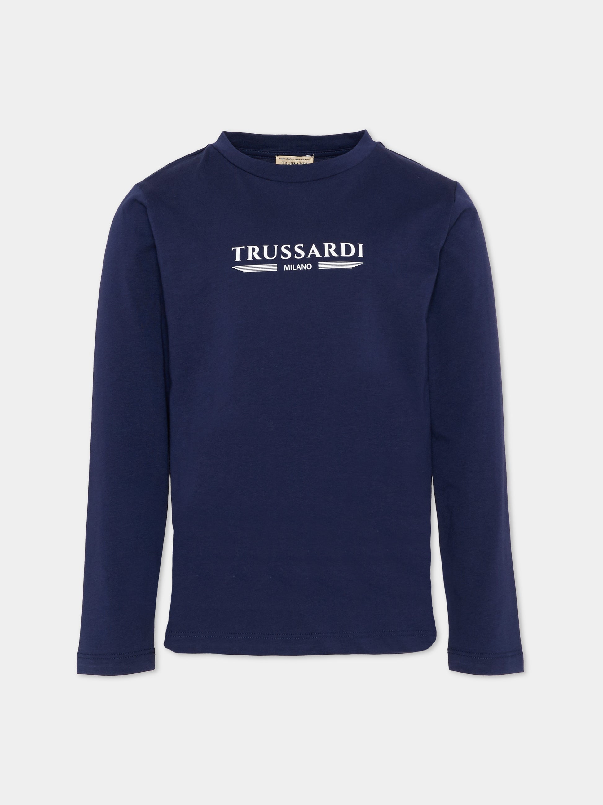 T-shirt blu per bambino con logo,Trussardi Junior,TIP26106TS BLUE ESTATE