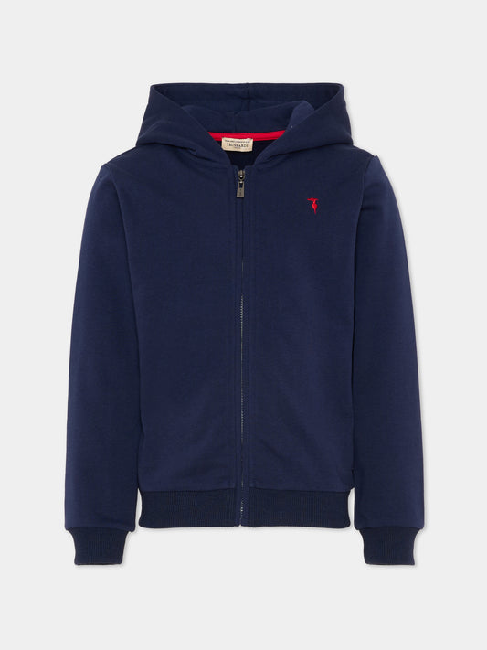 Felpa blu con cappuccio per bambino con levriero,Trussardi Junior,TIP26090FE BLUE ESTATE