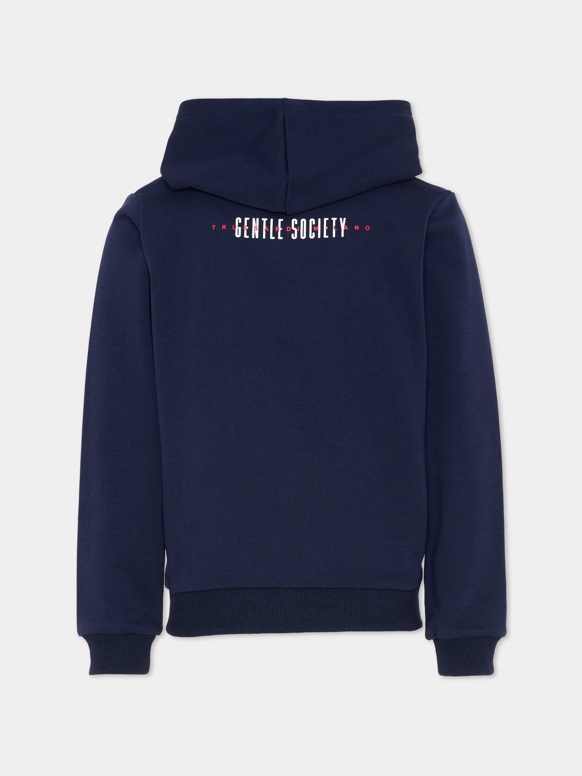 Felpa blu con cappuccio per bambino con levriero,Trussardi Junior,TIP26090FE BLUE ESTATE