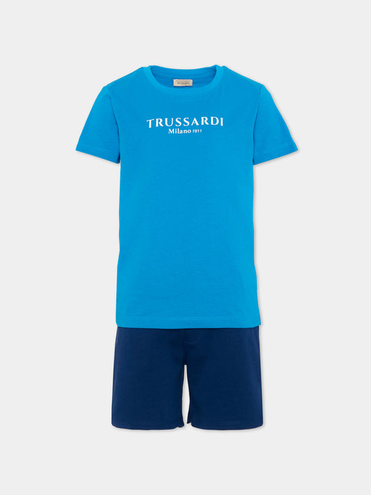 Completo sportivo blu per bambino con logo,Trussardi Junior,TIP26008CJ BLUE BRILLANT
