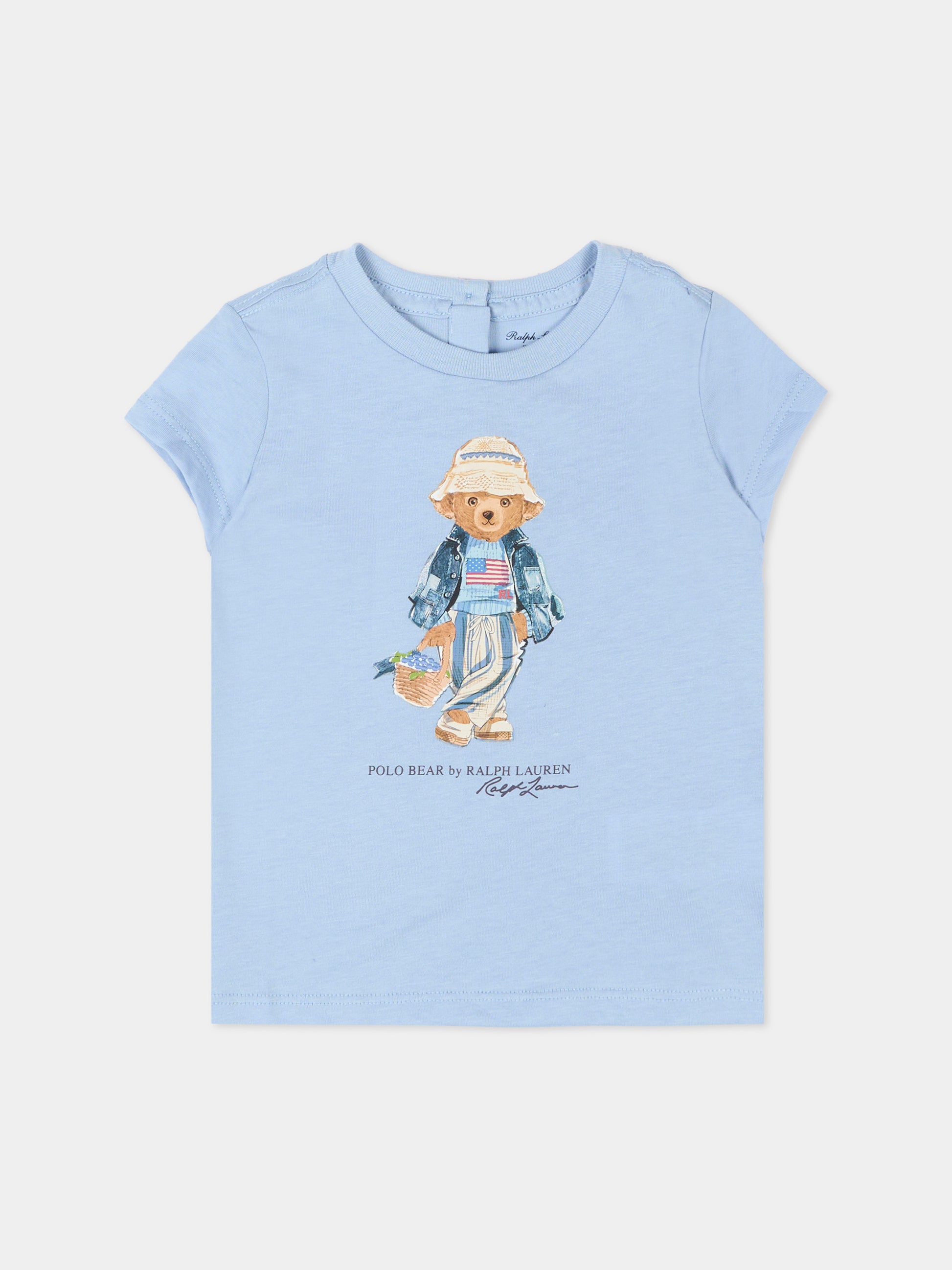 T-shirt celeste Polo Bear per neonata,Ralph Lauren Kids,A11759001